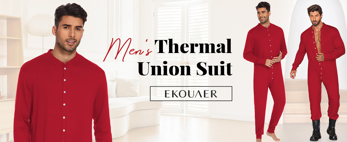 Ekouaer Men's Thermal Union Suit - One Piece Pajama With Button Front (S-XXL)