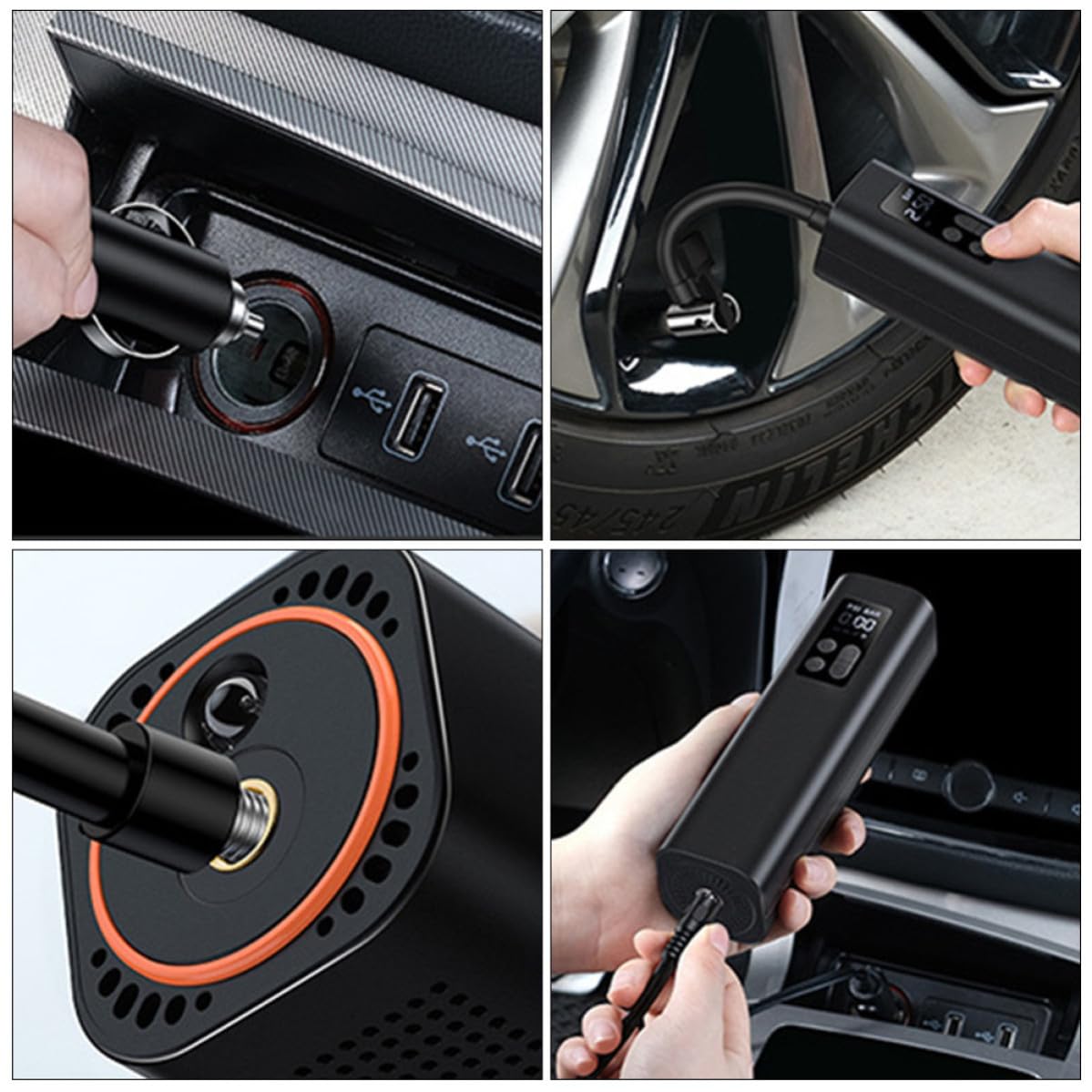 Beavorty Compresor Pantalla Coche Eléctrico de Neumáticos para Portátil y Digital y Apagado Automático, Material de Cobre Abs y Caucho Negro Bicicleta Adecuado para Senderismo y Camping