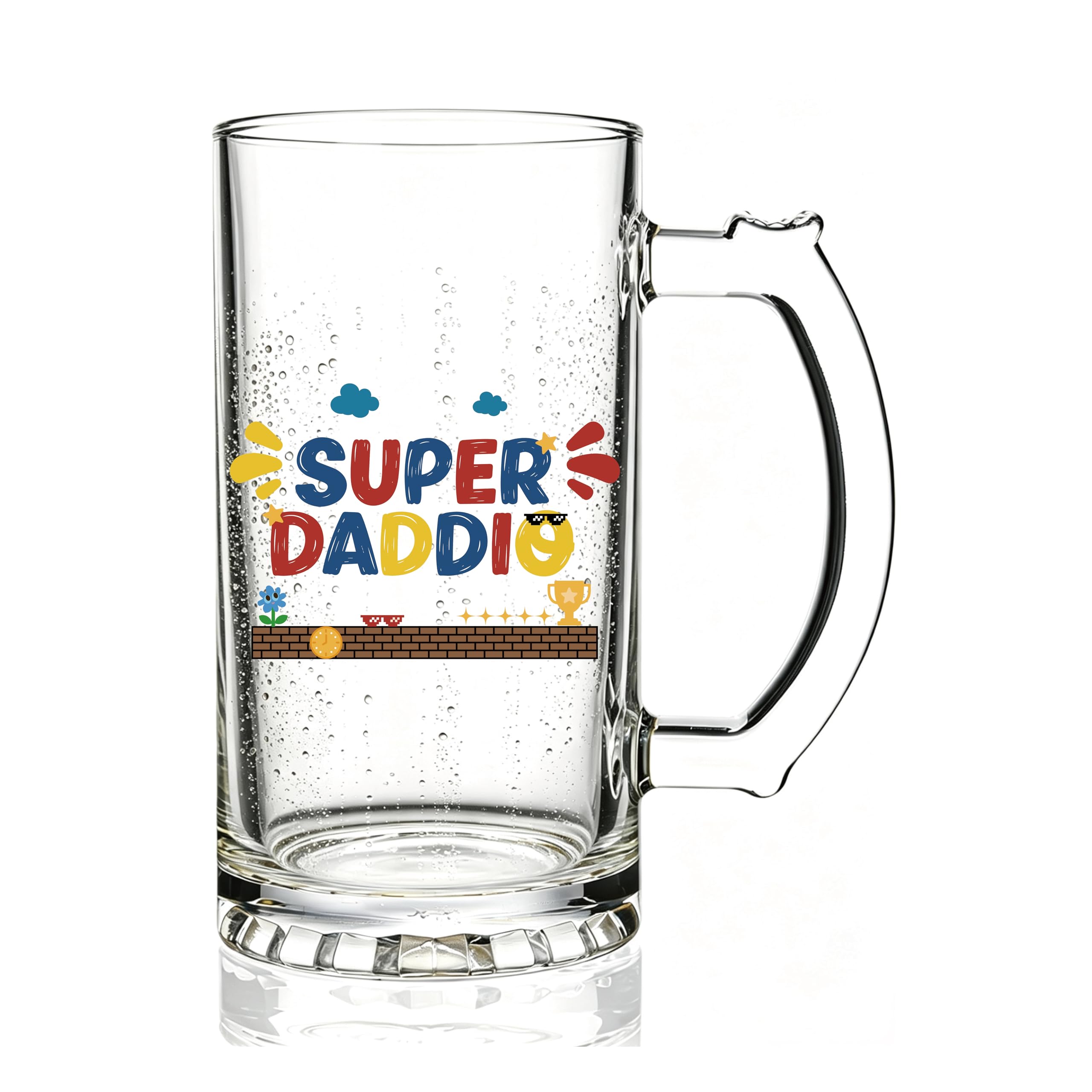 Verdaxis Dad Gift from Daughter Son, Fathers Day Beer Glass Gift for Dad Stepfather, Super Daddy Birthday Gifts Beer Mug for Daddy