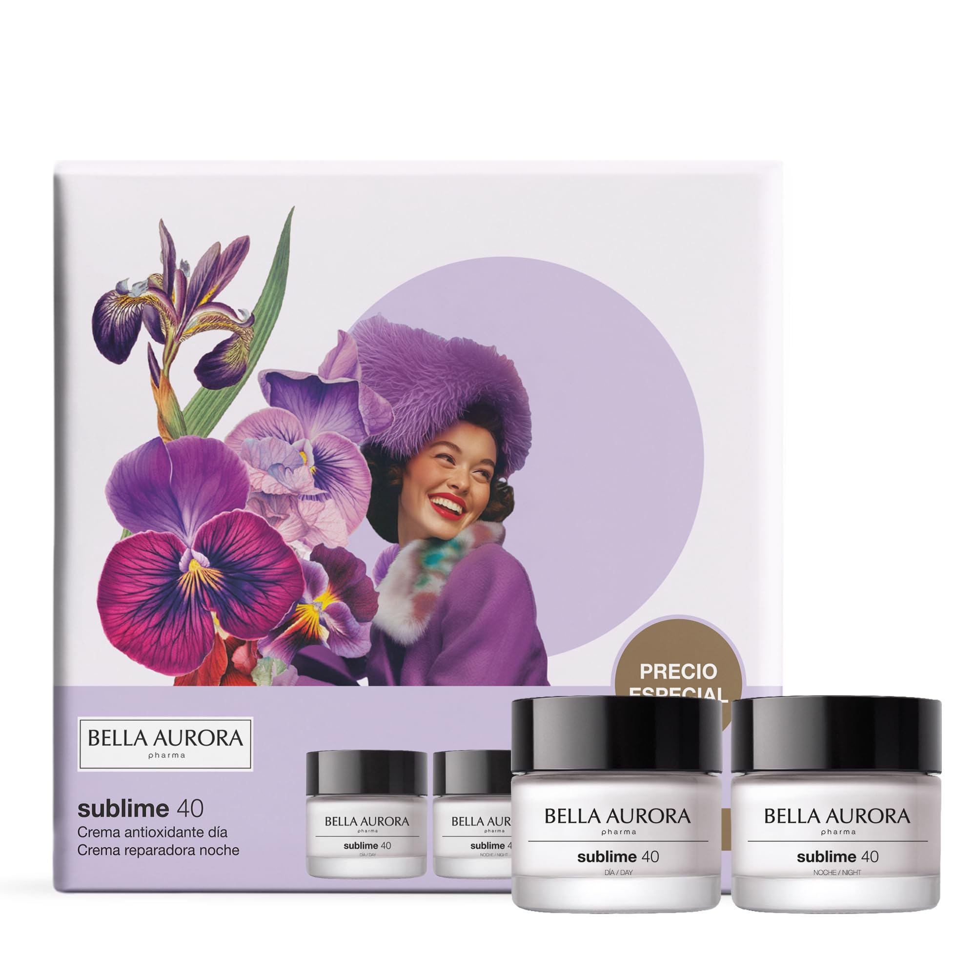 BELLA AURORA - Pack Sublime 40, Crema Antioxidante Día 50ml + Crema Reparadora Noche 50ml, Tratamiento Antiedad e Iluminador, +40 Años, Atenúa Arrugas y Líneas de Expresión, Unifica y Aclara Piel