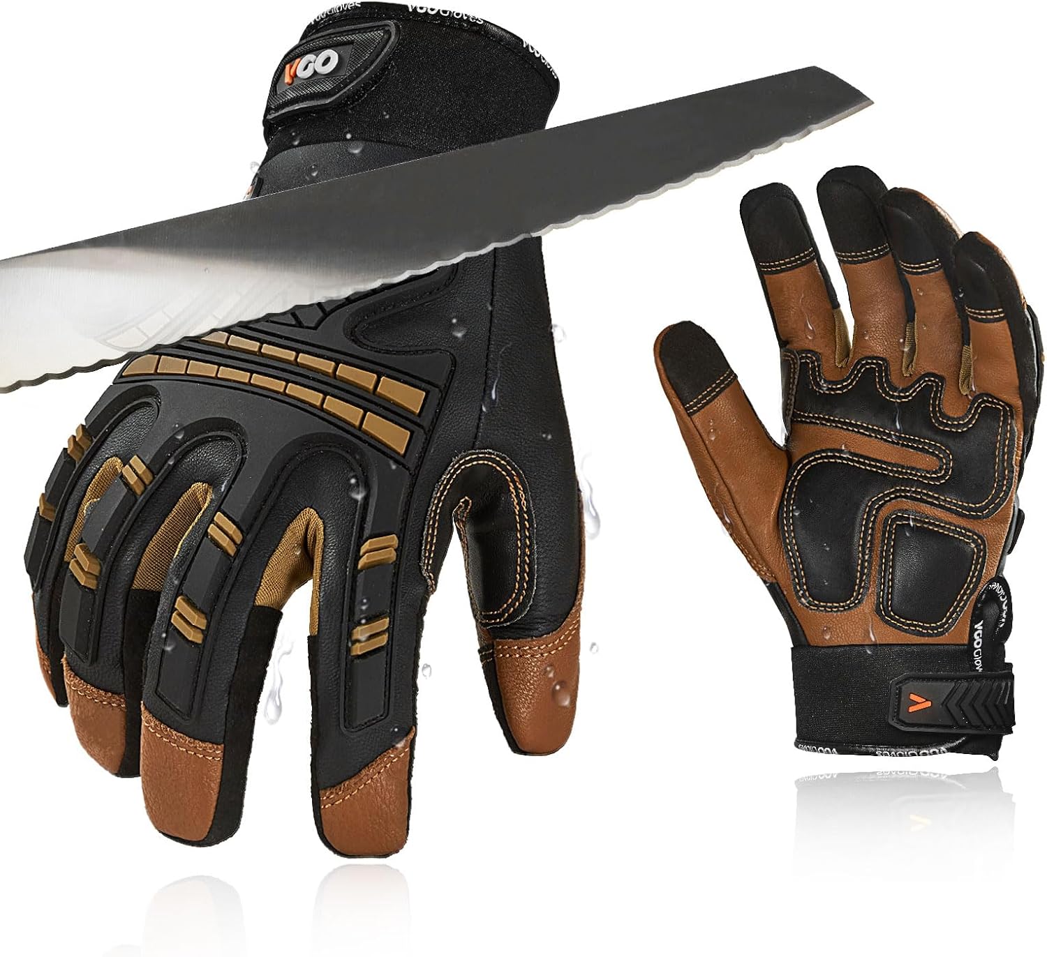 Vgo... Cut Resistant Gloves, Cutproof Leather Work Gloves Men Women,EN388 level E, ANSI level A5,Touchscreen,Mechanics Gloves