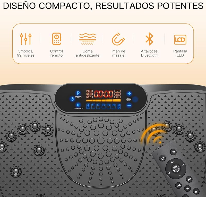 Dripex Vibrációs talapzat otthoni izomtréninghez 99 fokozat 5 program Bluetooth hangszóró LCD kijelző fekete