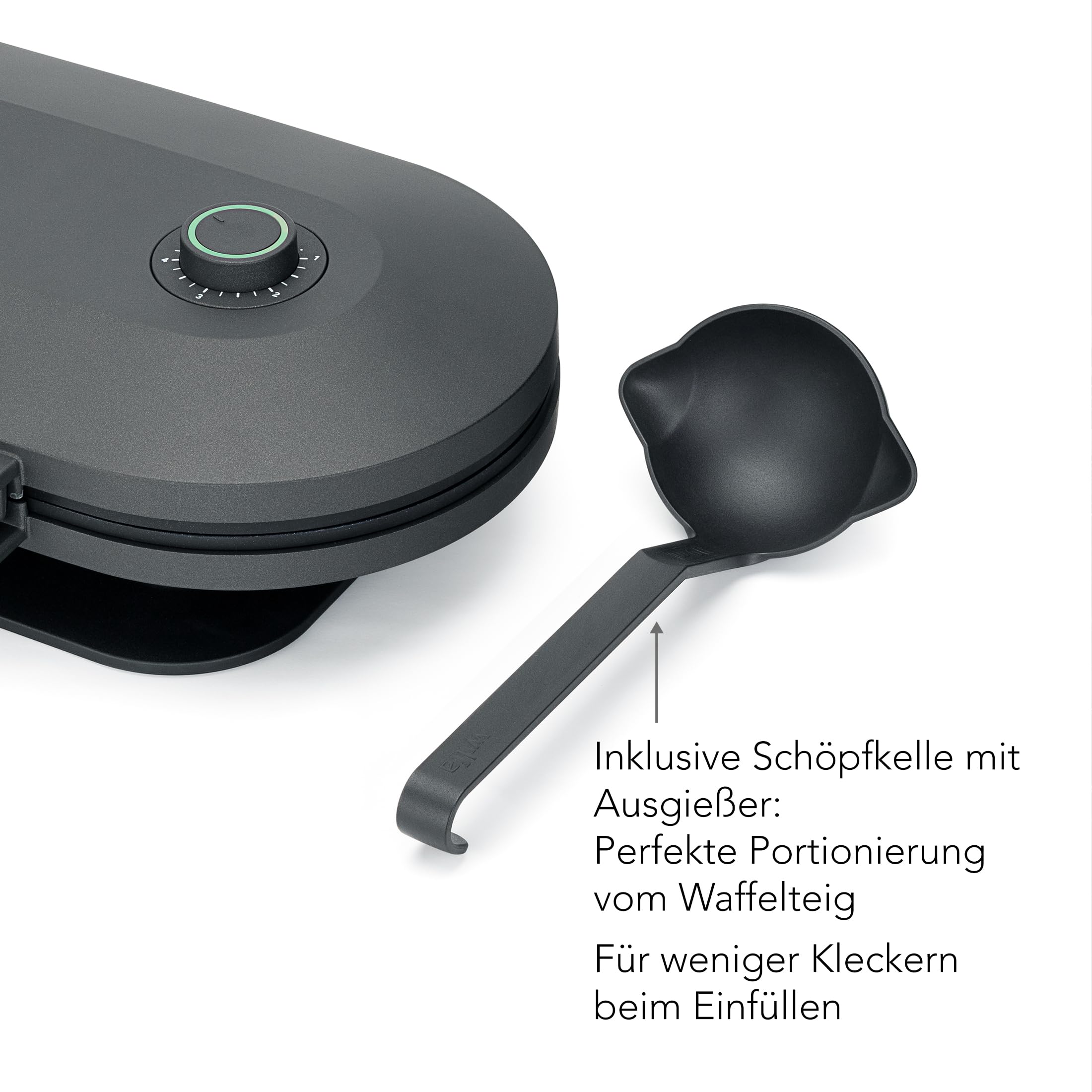 Wilfa JOY Double Waffeleisen I 1.500 Watt I 2x18cm große Herzwaffeln I 5 Temperaturmodi I Mit Alarm-Glocke I Inkl. Teig-Löffel (schwarz)