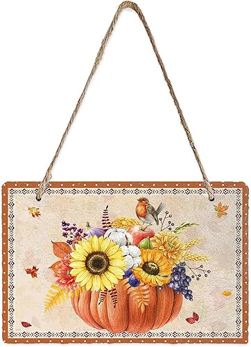 Letrero de bienvenida para colgar en la pared, diseño de calabazas de Acción de Gracias, textura de hojas de arce, pizarra de otoño, placas