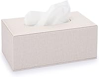 Sumnacon Beige Linen Rectangular Tissue Box Cover with Magnetic Bottom - Stylish Holder for Bathroom, Bedroom, Desk, Office