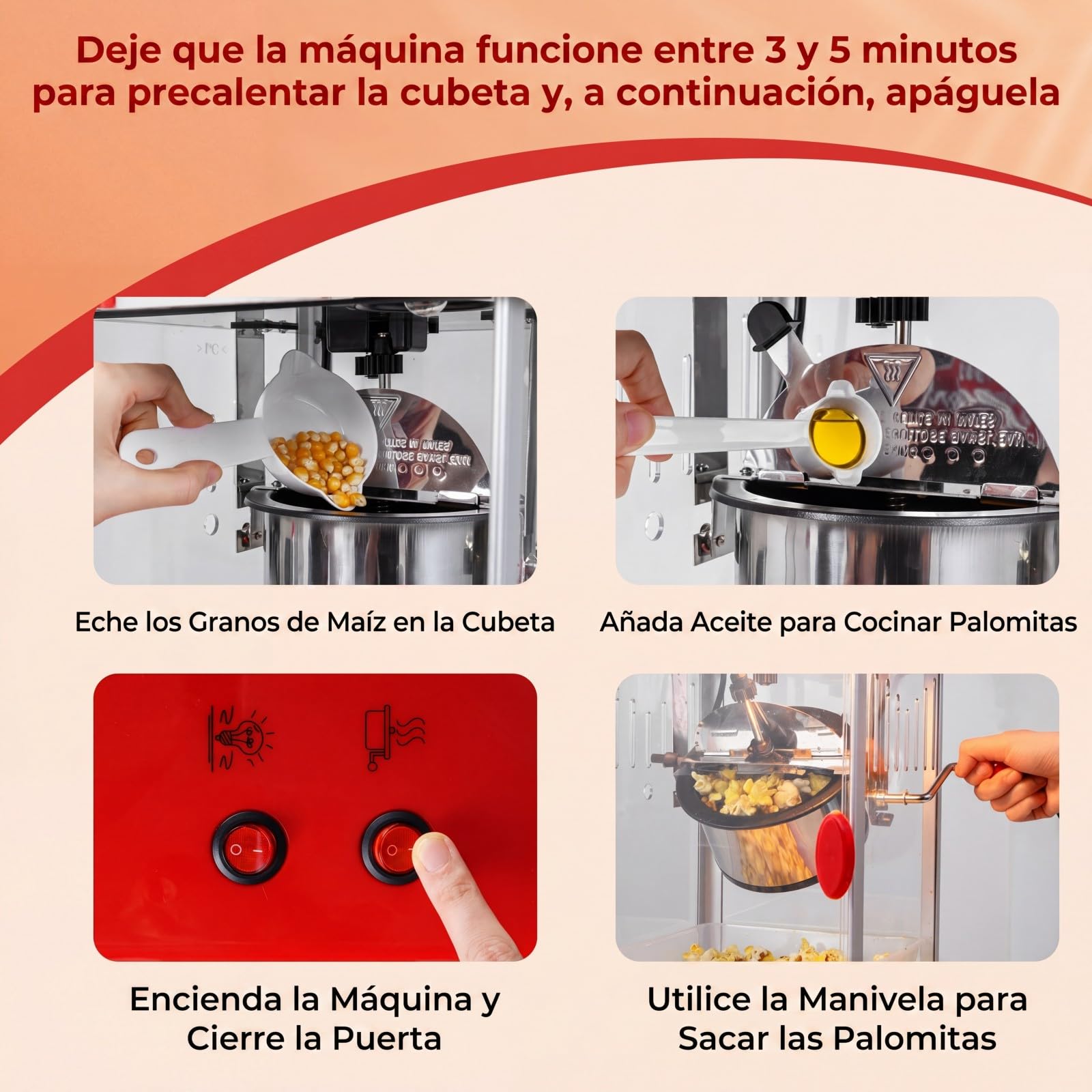 COSTWAY 300 W Palomitero Eléctrico Antiguo, Máquina de Palomitas Sobremesa con Luz Halógena, Olla de Acero Inoxidable, Cucharas para Granos y Aceite, Bandeja de Servicio, Rojo