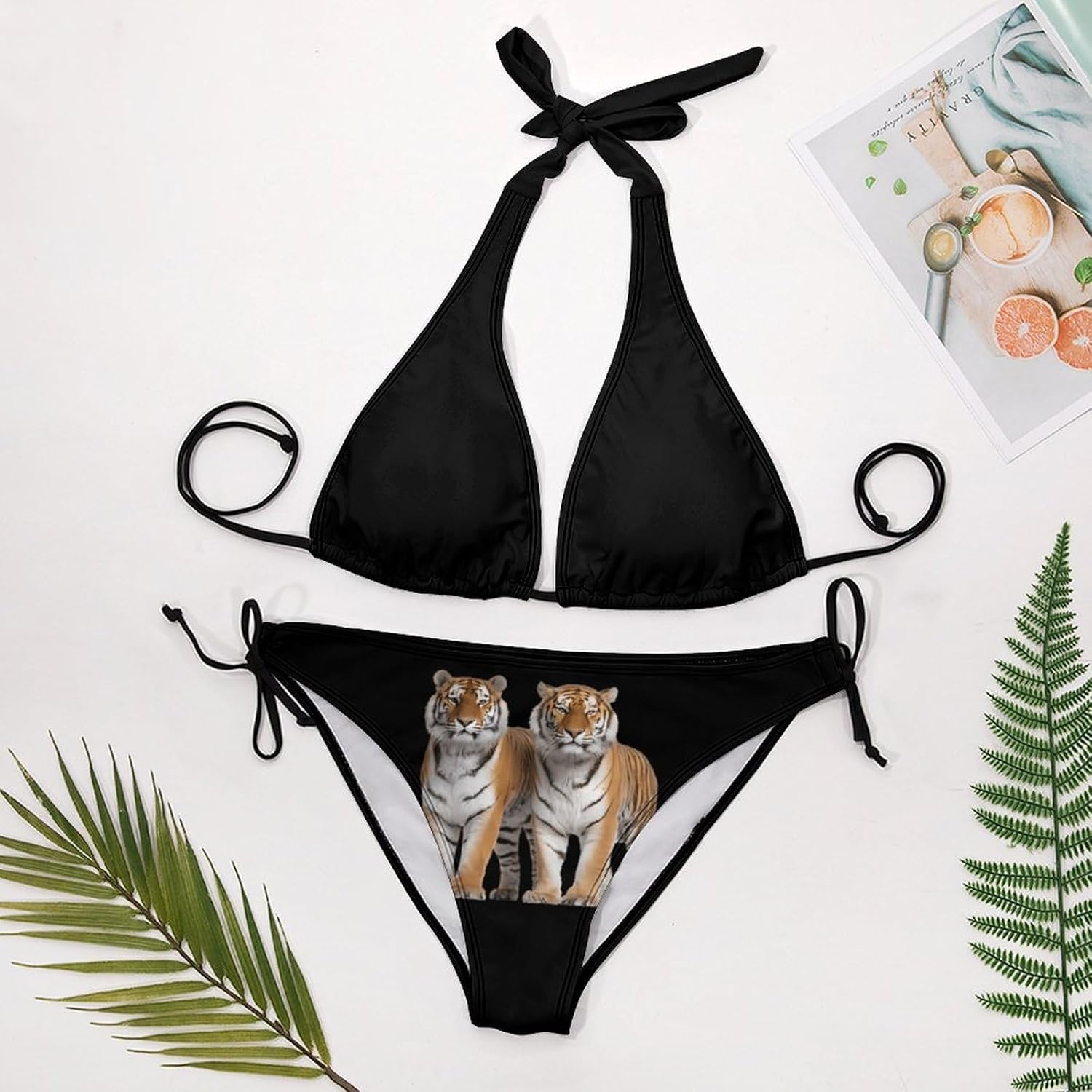 Two Tigers Novelty Women's 2 Piece String Bikini Set Swimsuits Bathing Suit Swimwear