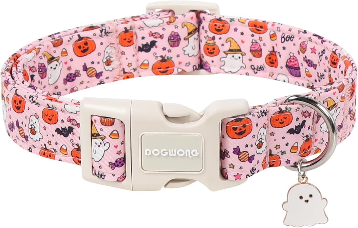 DOGWONG Pink Halloween Ghost Girl Dog Collar for Small Dogs S