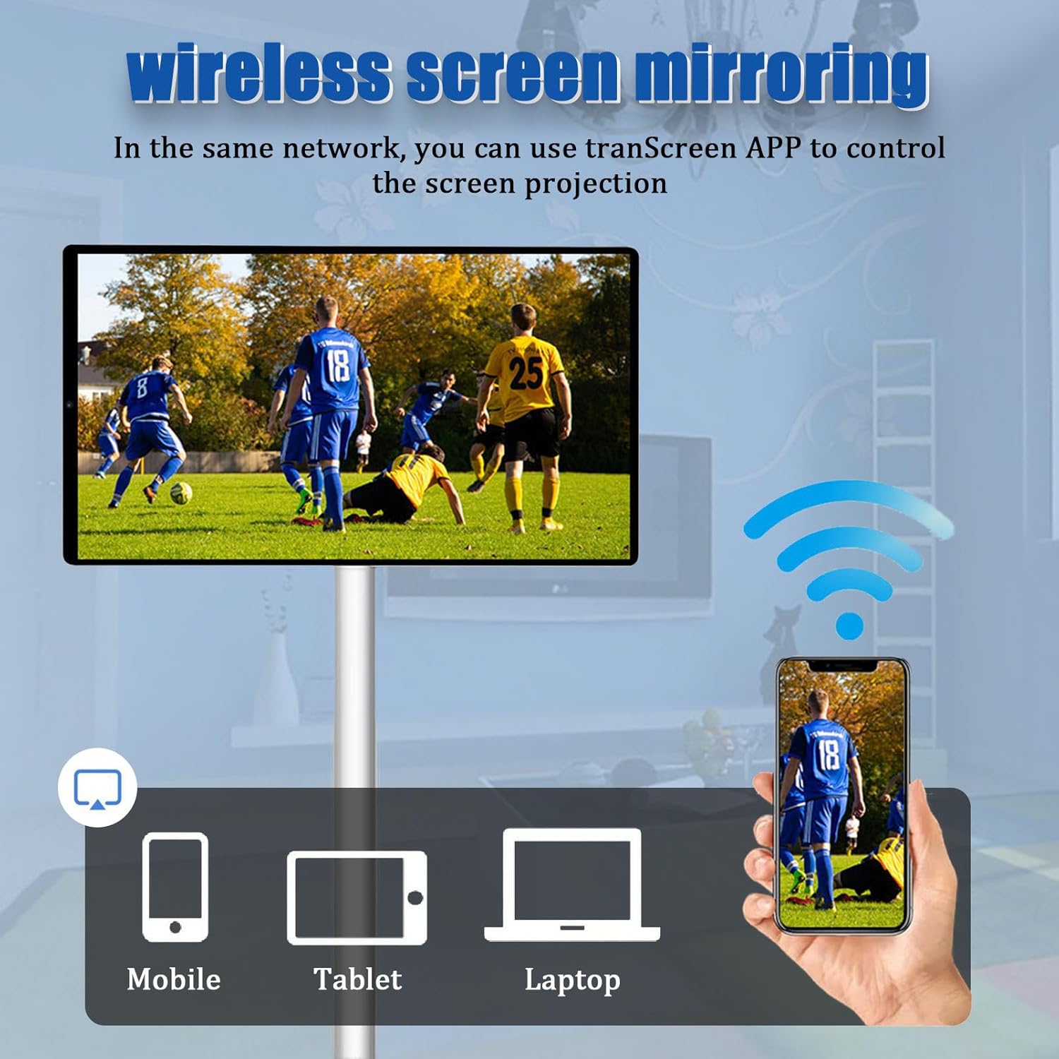 32 Inch FHD Smart Portable TV on Wheels, 8MP Camera, Built-in 4–6H Battery, Full Swivel Rotation, Rolling TV 1080P Touch Screen, Android 13 OS Monitor 6+128GB