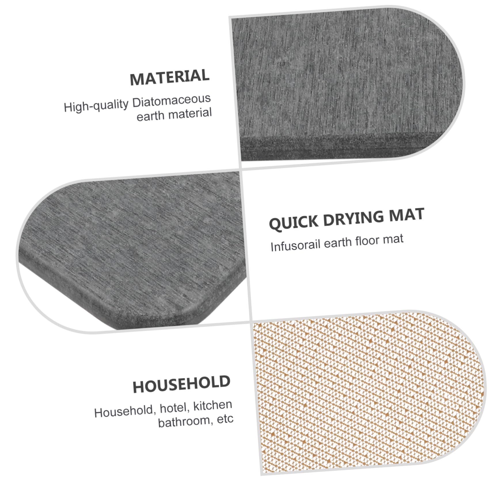 IMIKEYA Tappeto Pavimento in Diatomite Naturale Assorbente ad Asciugatura Rapida Morbido e Confortevole per Bagno e Cucina 40x30 Cm Antiscivolo per Ragazzo Ragazza e Anziani