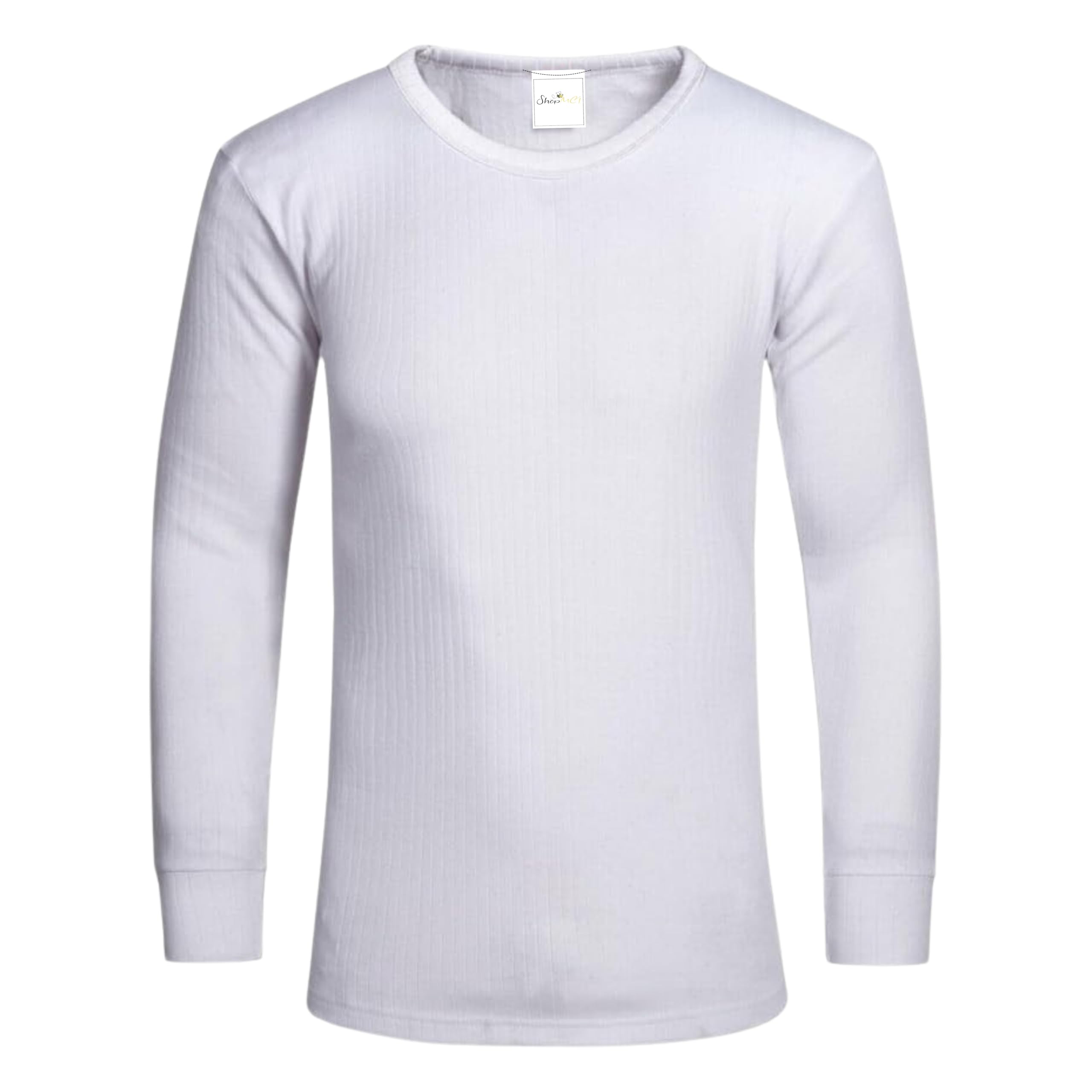 ShopMCR Pack of Men's Winter Thermal Long Sleeve Base Layer Tops, Warm Underwear Crew Neck Vests, Comfortable Full Sleeve Thermals, Sizes S-XXL (White, L)