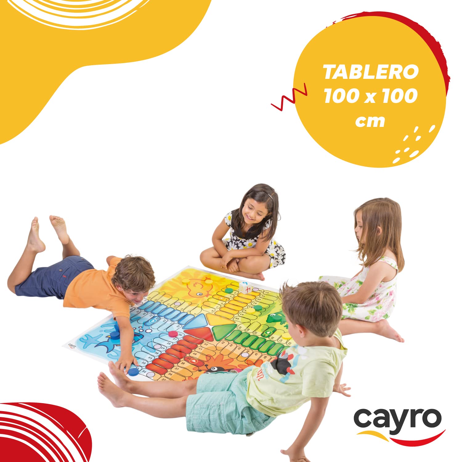 Cayro - Parchís - + 5 Años - Modelo Gigante -Tablero 100 x 100 cm - Juego de Mesa - Niños y Adultos - para Jugar al Aire Libre - Ideal 2 a 4 Jugadores