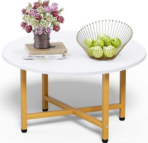 Miniatura 9 de Mesa auxiliar, mesas de centro circulares de 27.6 pulgadas para sala de estar, mesa de centro redonda de 2 niveles con almacenamiento, mesa central