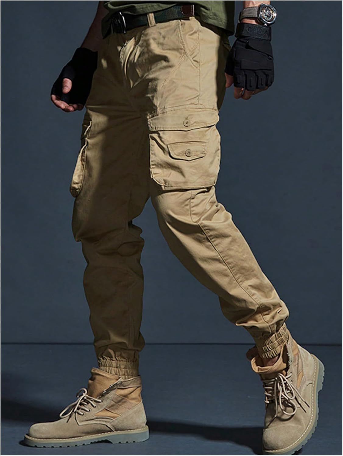 OYOANGLE Men's Jogger Cargo Pants Flap Pocket Tactical Work Outdoor Hiking Lightweight Pants - Image 4