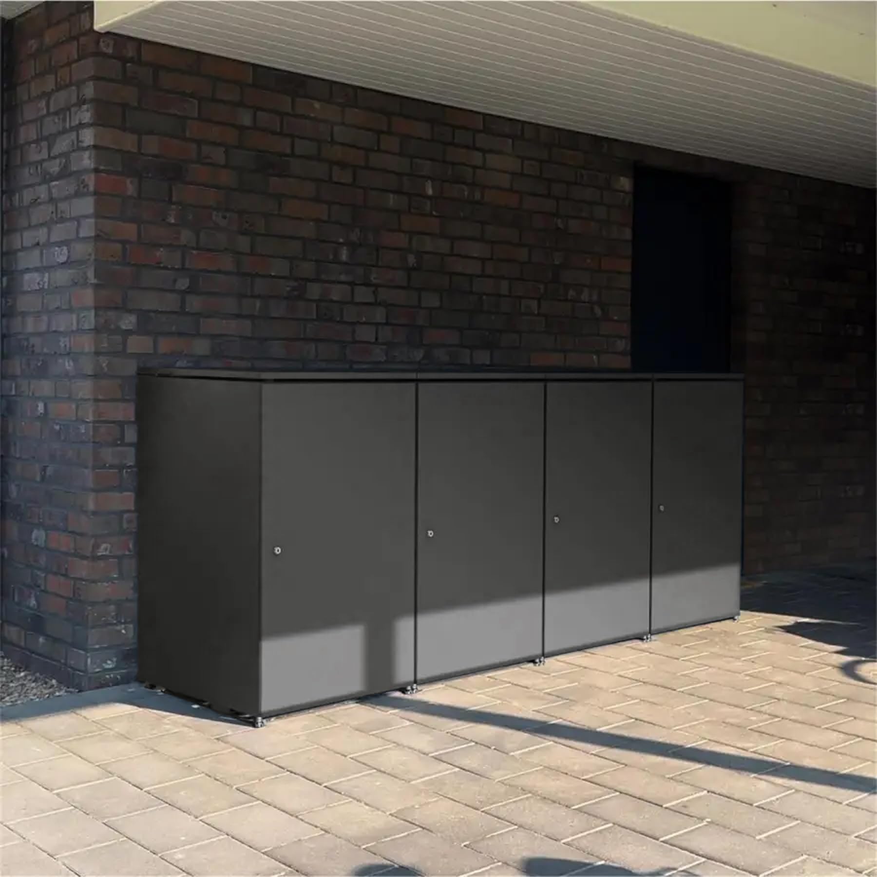 Metzler Mülltonnenbox 4er 240L in Eisenglimmer | Für 4 Tonnen aus Aluminium rostfrei & abschließbar | Mülltonnenverkleidung außen mit Automatikdeckel & höhenverstellbare Füße | Müllbox für Garten