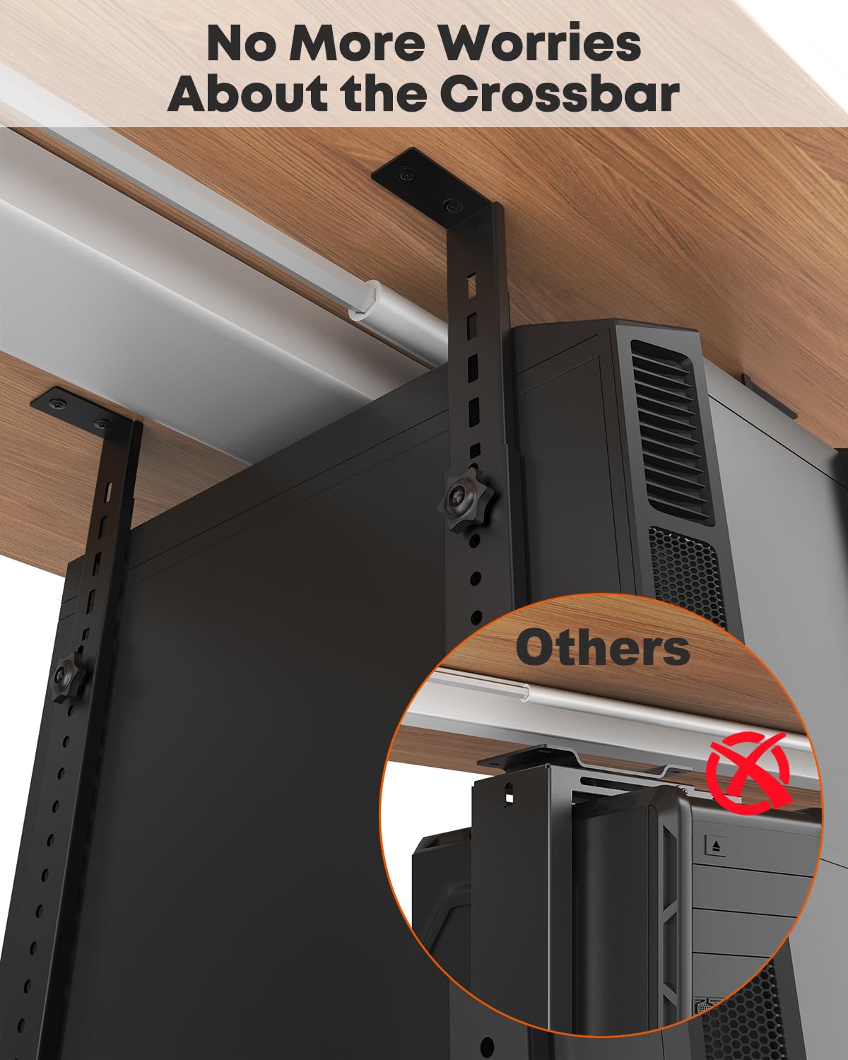 PUTORSEN Soporte de PC para debajo del escritorio para cajas de torre completa/media, soporte vertical u horizontal de CPU de hasta 75 libras, estante de computadora que ahorra espacio para ATX