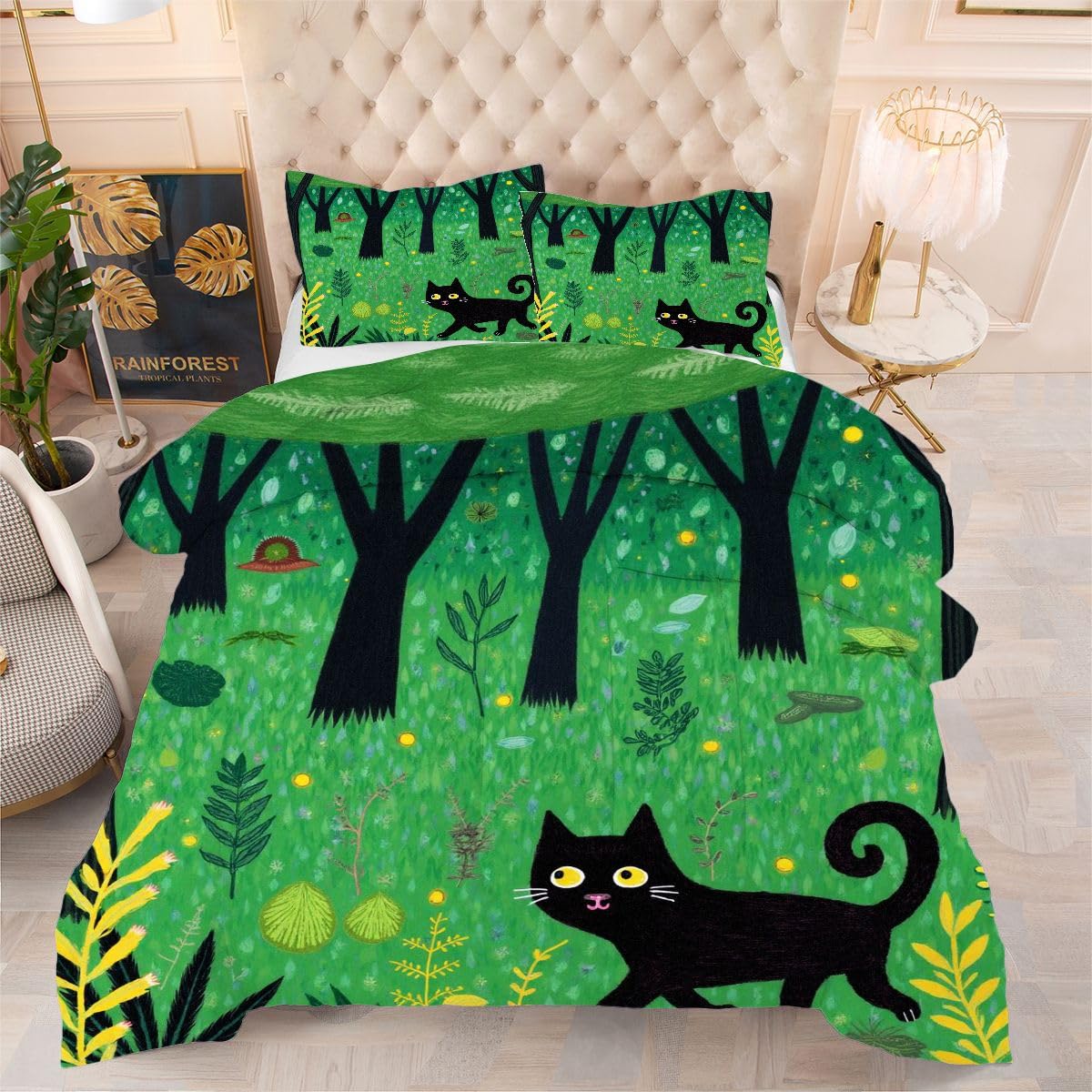 Couette légère 240x260 cm chat noir en microfibre hypoallergénique