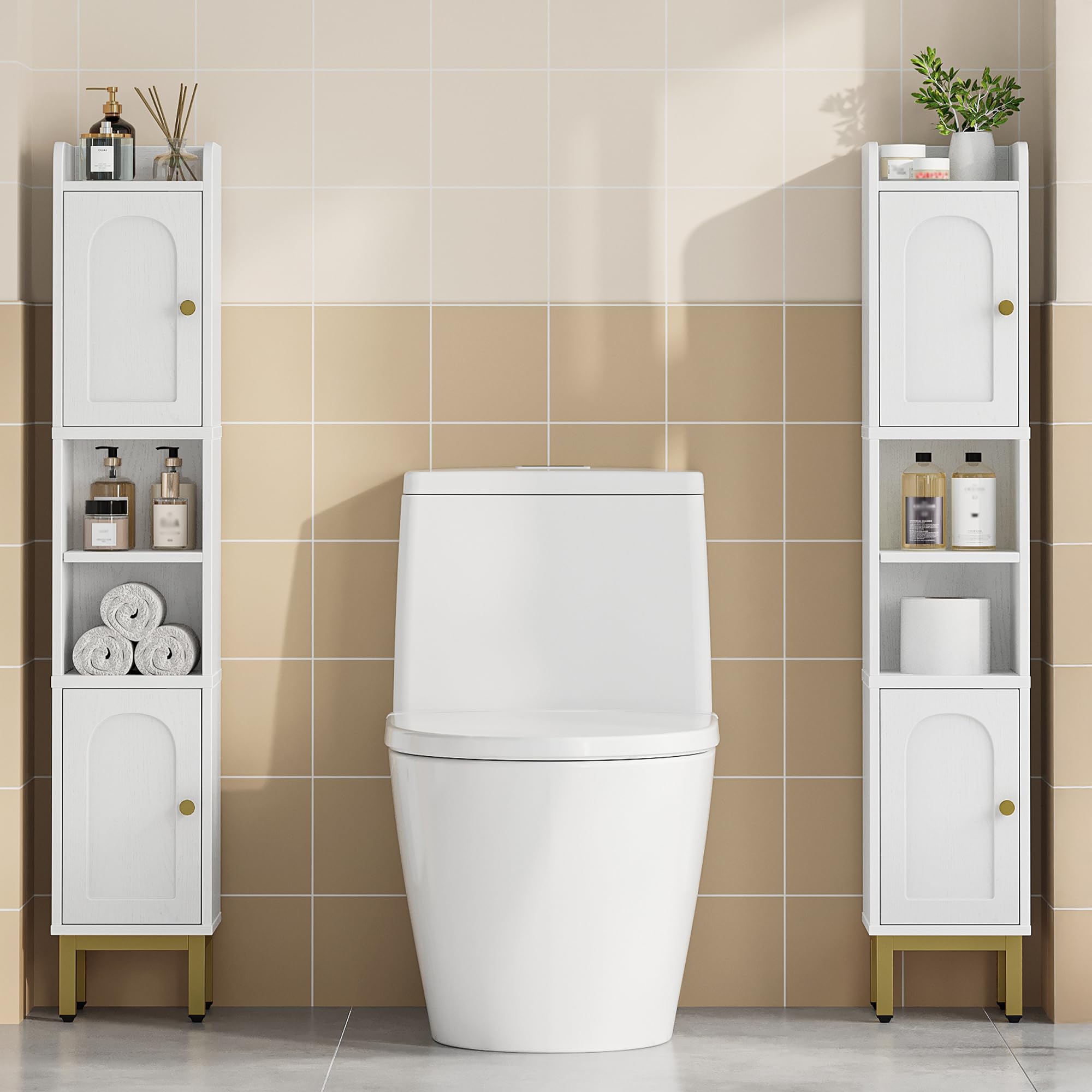 Hzuaneri Armario Alto de Baño, Mueble de baño Estrecho con 2 Puertas, Mueble de almacenaje diáfano con estantes Regulables, Adecuado para pequeños lavaderos, cocinas y Salones, Blanco BC22413G