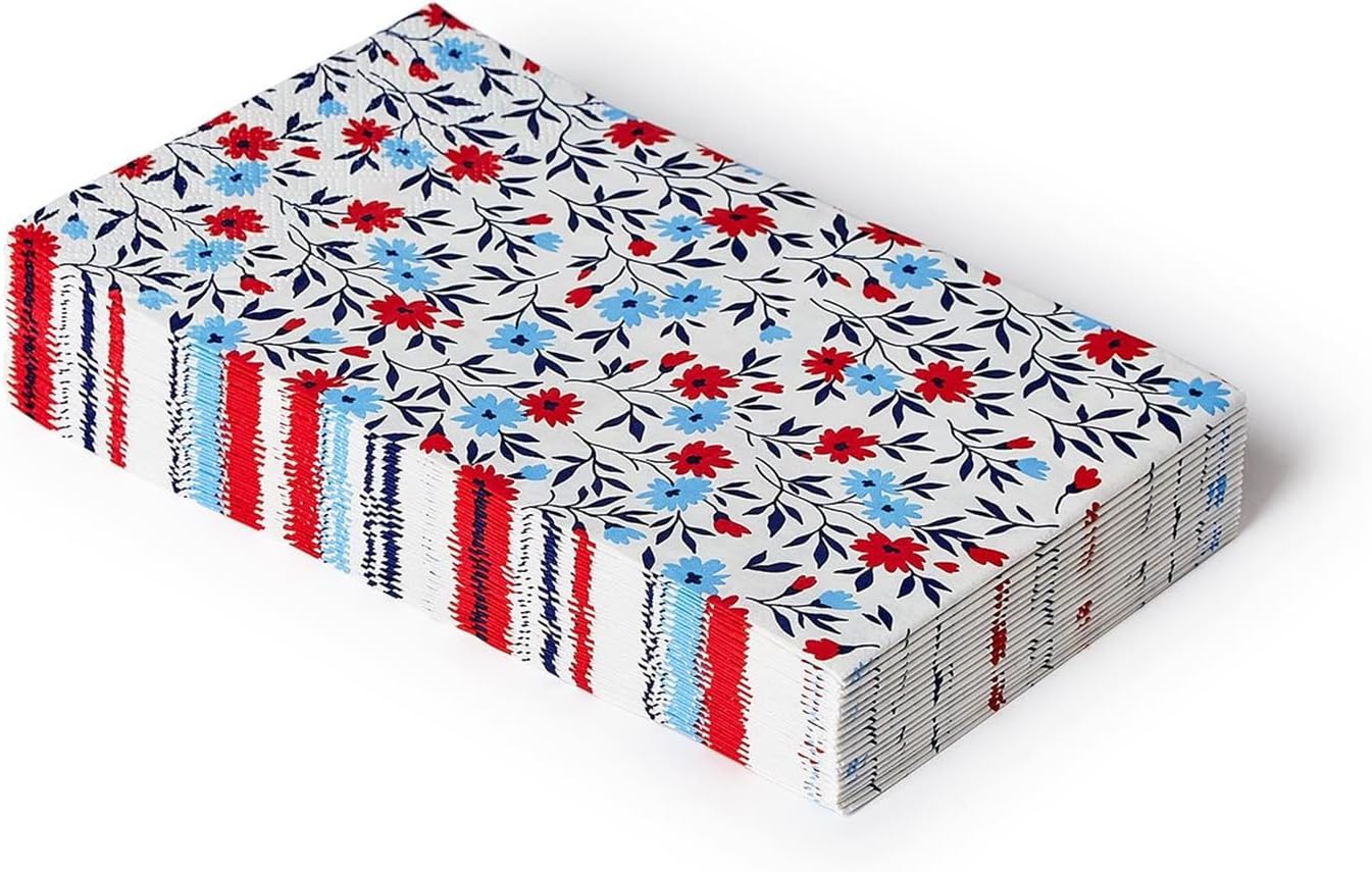 Two's Company Red White Bloom Floral 3-Ply Dinner Napkin/Guest Towel, 8-inches Length, Paper, Set of 20 image 2