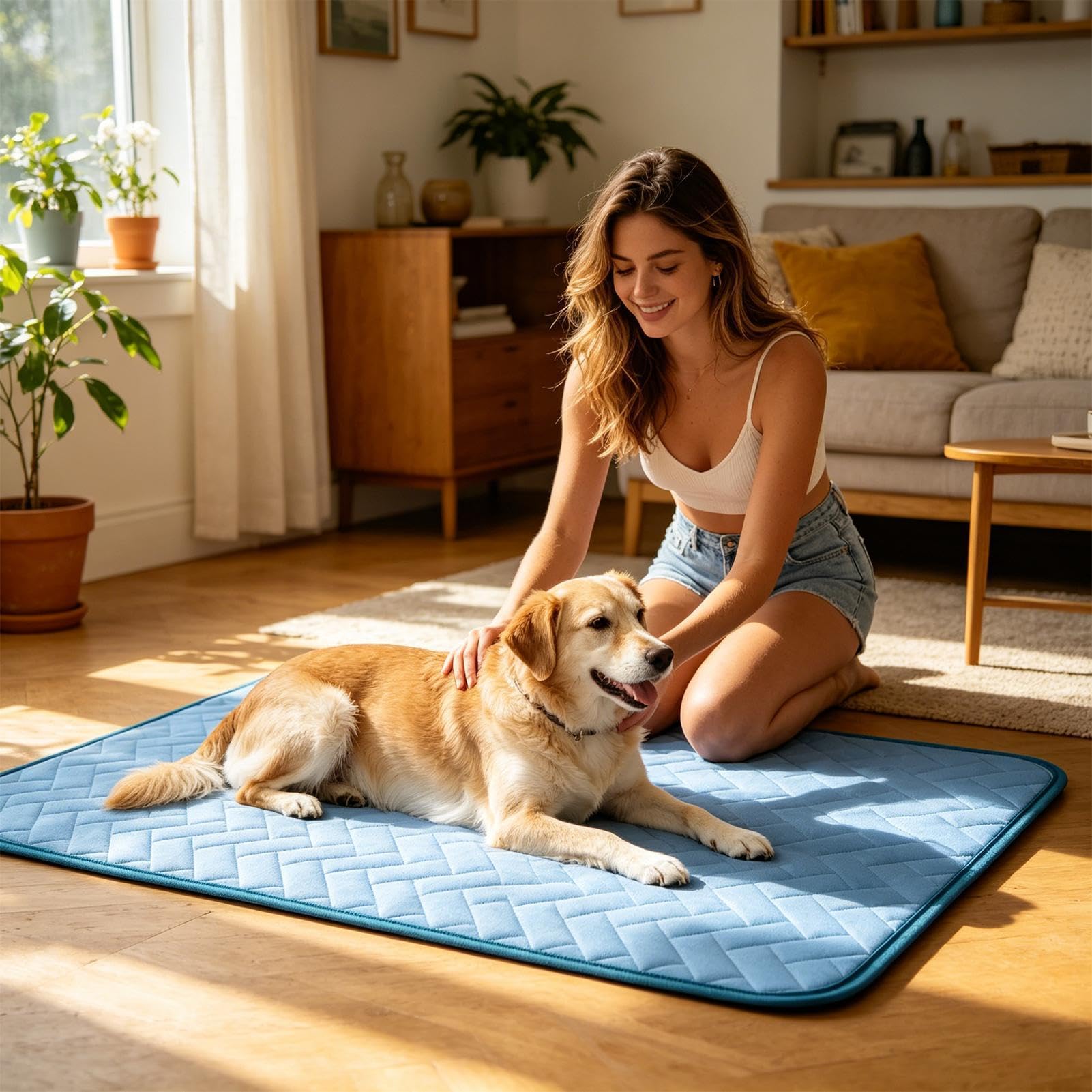 Alfombrilla de refrigeración para perros, alfombrilla de refrigeración automática de seda de hielo, alfombrilla de refrigeración lavable para perros y gatos, perfecta para uso en verano en interiores