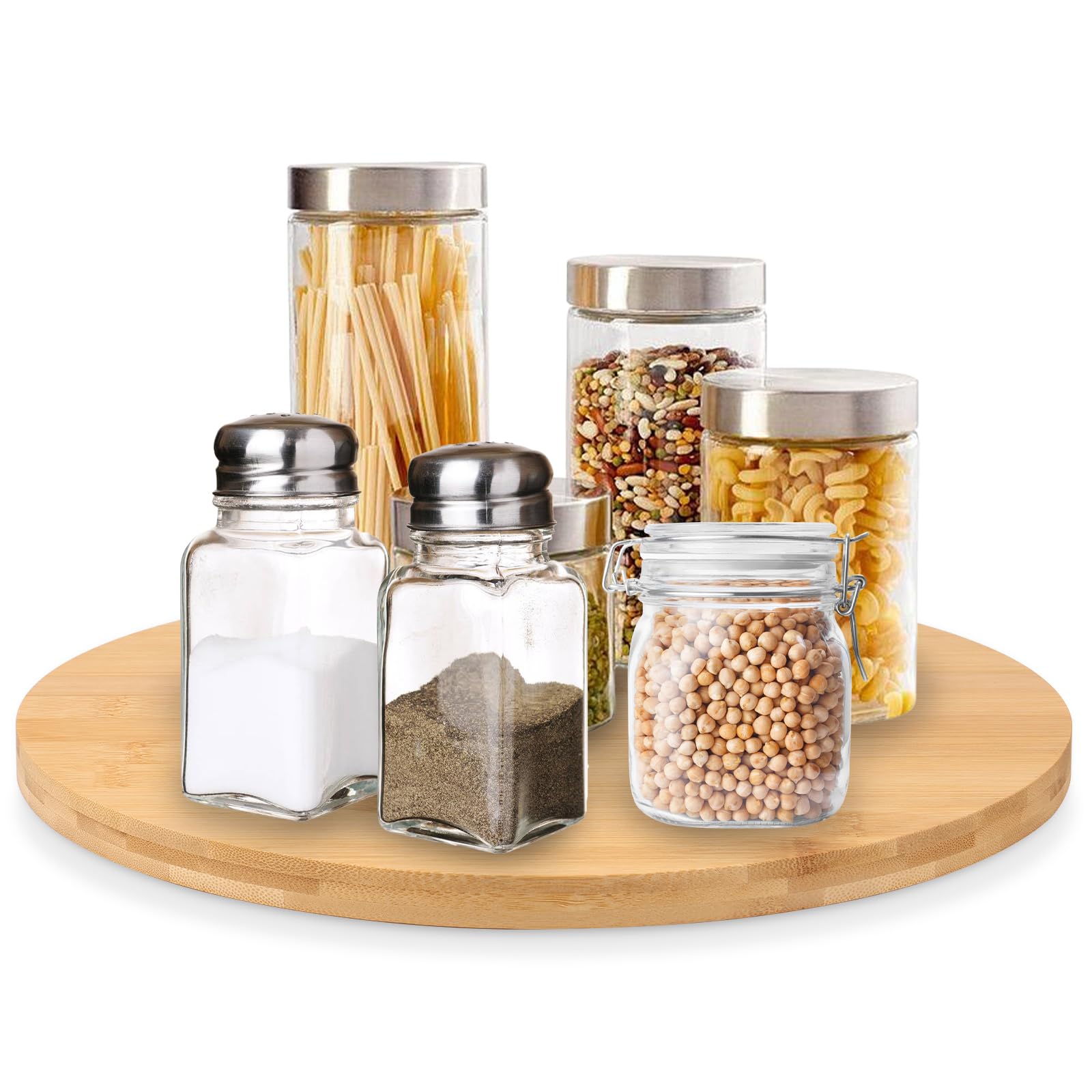 Wameitf Yellow 11.81Inch Bamboo Lazy Susan Organizer Turntable, 360° Rotating Lazy Susan Turntable, Kitchen Countertop Condiment Organizer, Waterproof For Kitchen, Dining