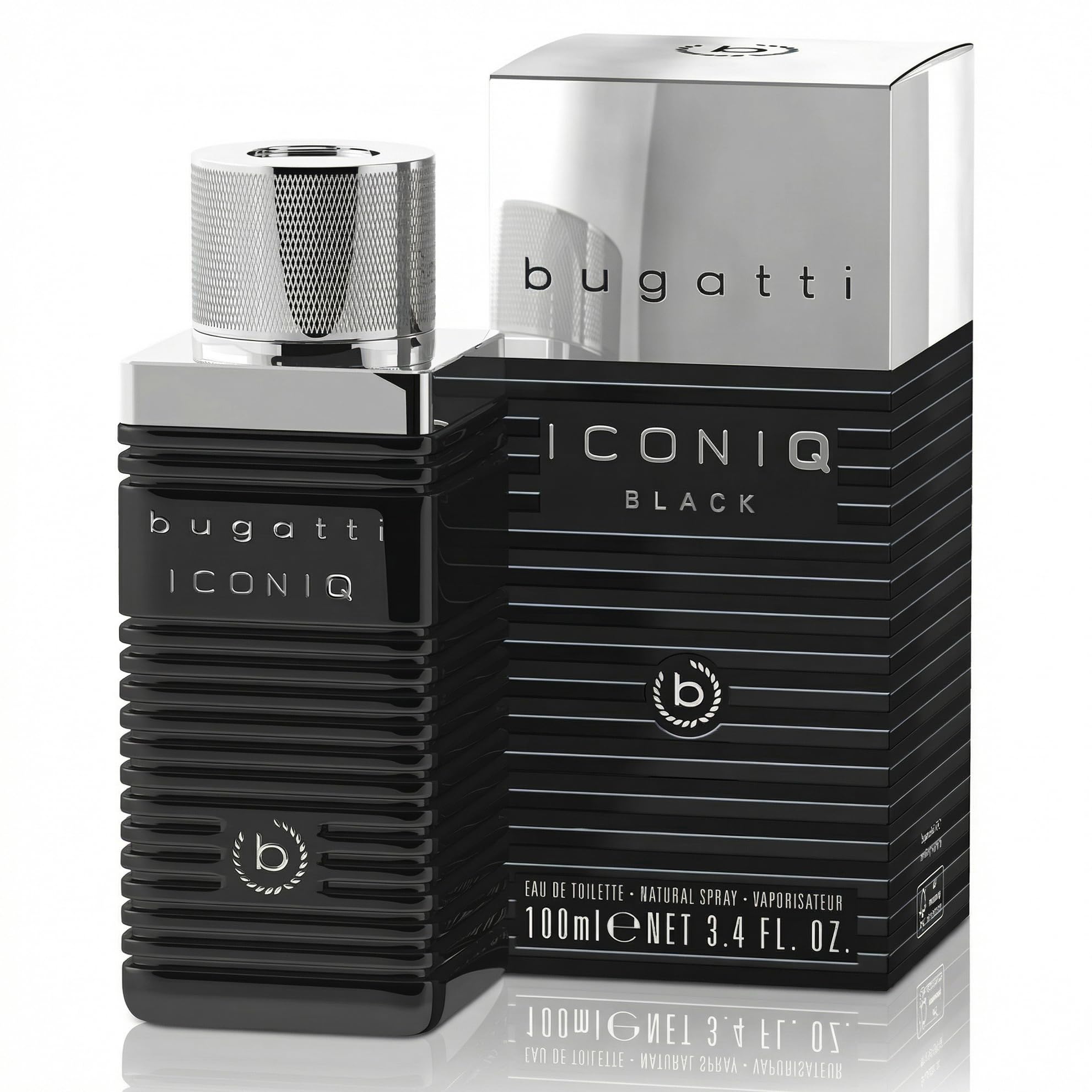 bugatti Iconiq Black Parfum Herren 100ml Holzig Ambriert Scharfes Männerparfüm mit komplexen Noten von Kardamom Sandelholz, Lavendel und Bernstein Markant Dunkles Eau de Toilette Herren Parfüm