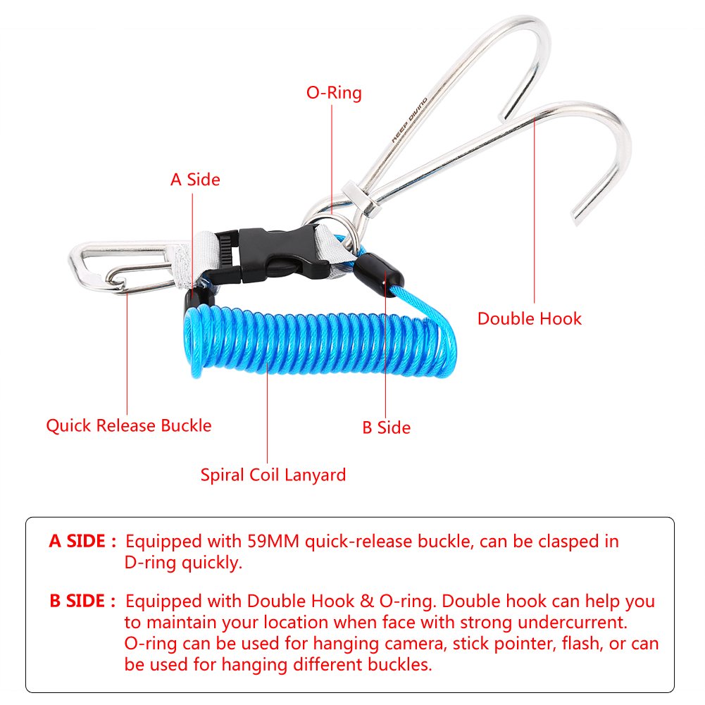 Gancio da Immersione Professionale con Doppio in Acciaio Inossidabile - Rampino Sub per Sicurezza Subacquea, Hook Diving e Esplorazione Reef Immersioni Ideale Subacquei, Drift Resistente all'Acqua Sa