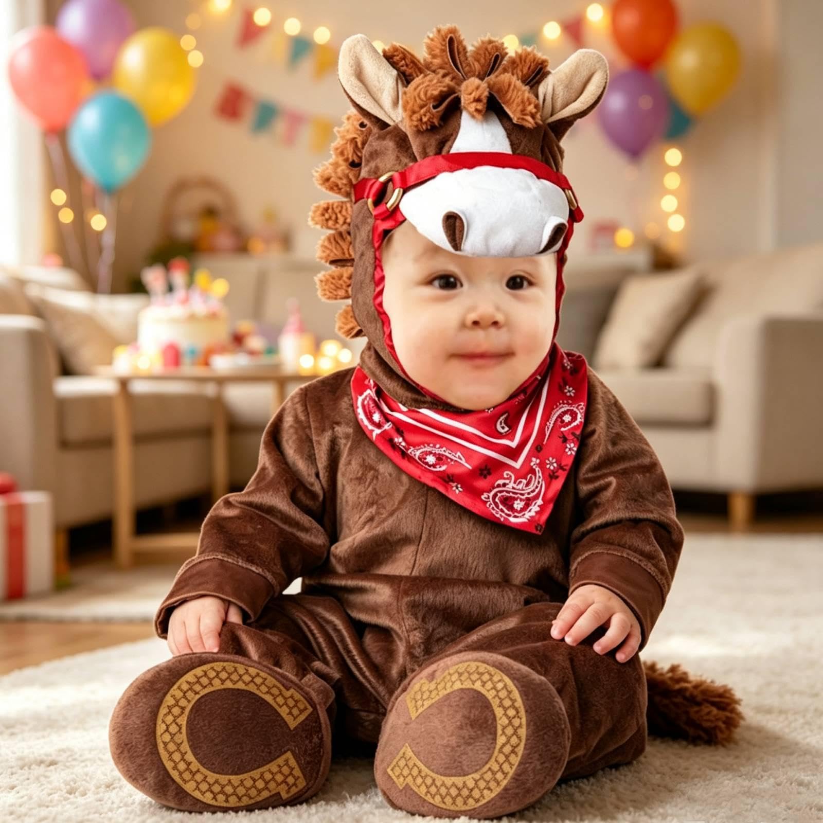 F Fityle Costume da Cucciolo di Animale per Halloween, Travestimento Originale per Feste, Divertente Tuta con Cappuccio per Cosplay e Giochi di Ruolo per, Cavallo Marrone, XL