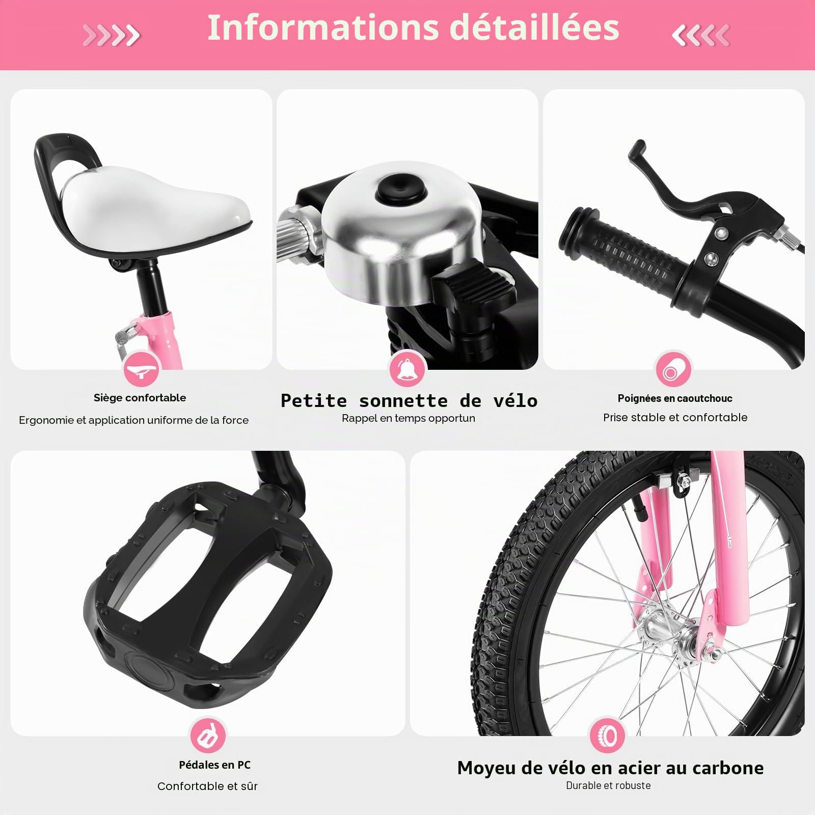 Vélo pour enfant de 16 pouces, garçons et filles, réglable en hauteur, avec roues stabilisatrices amovibles, vélo d'apprentissage pour garçons et filles à partir de 5 à 8 ans