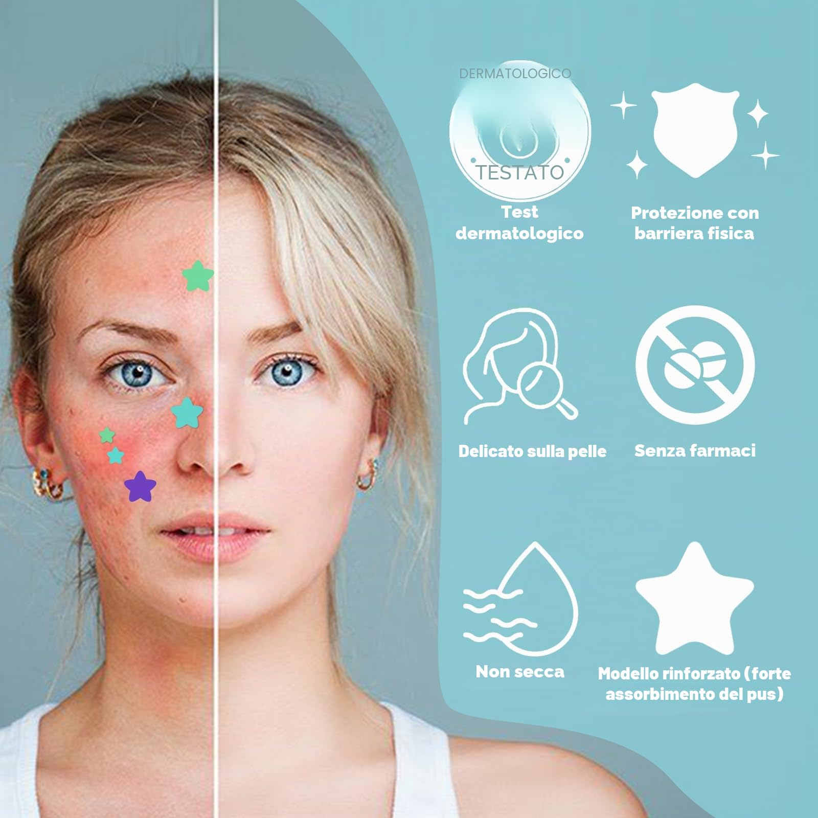 400 Pezzi pimple patch star, patch brufoli stelline Invisibile Naturale Hydrocolloid, cerotti per brufoli con olio dell'albero tè Acido Salicilico, acne patch Assorbenti Impermeabile e Traspirante