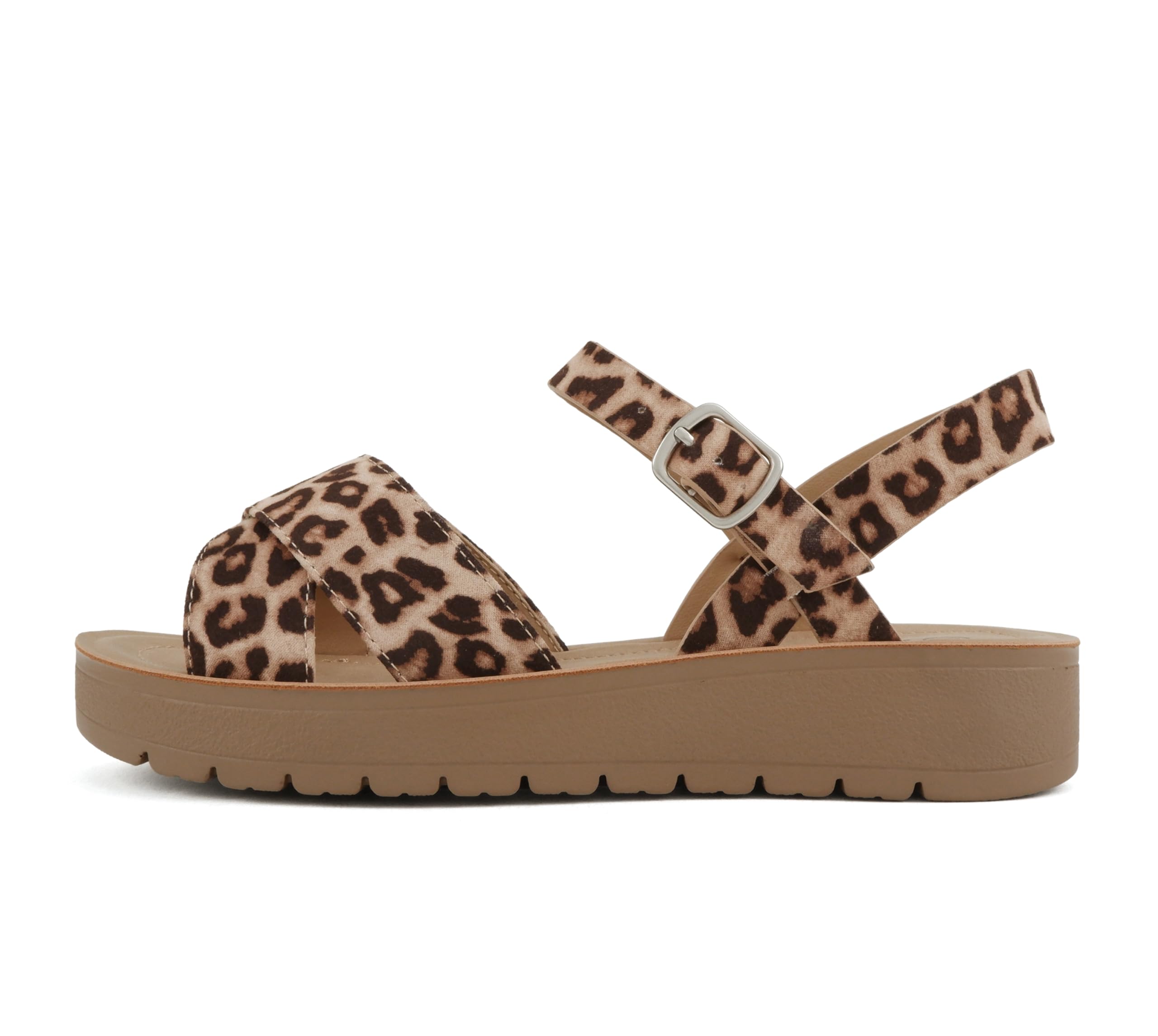 Soda CHESTER Women Flat Sandals Flatform Ankle Buckle Criss Cross Band Straps Sandals Shoes