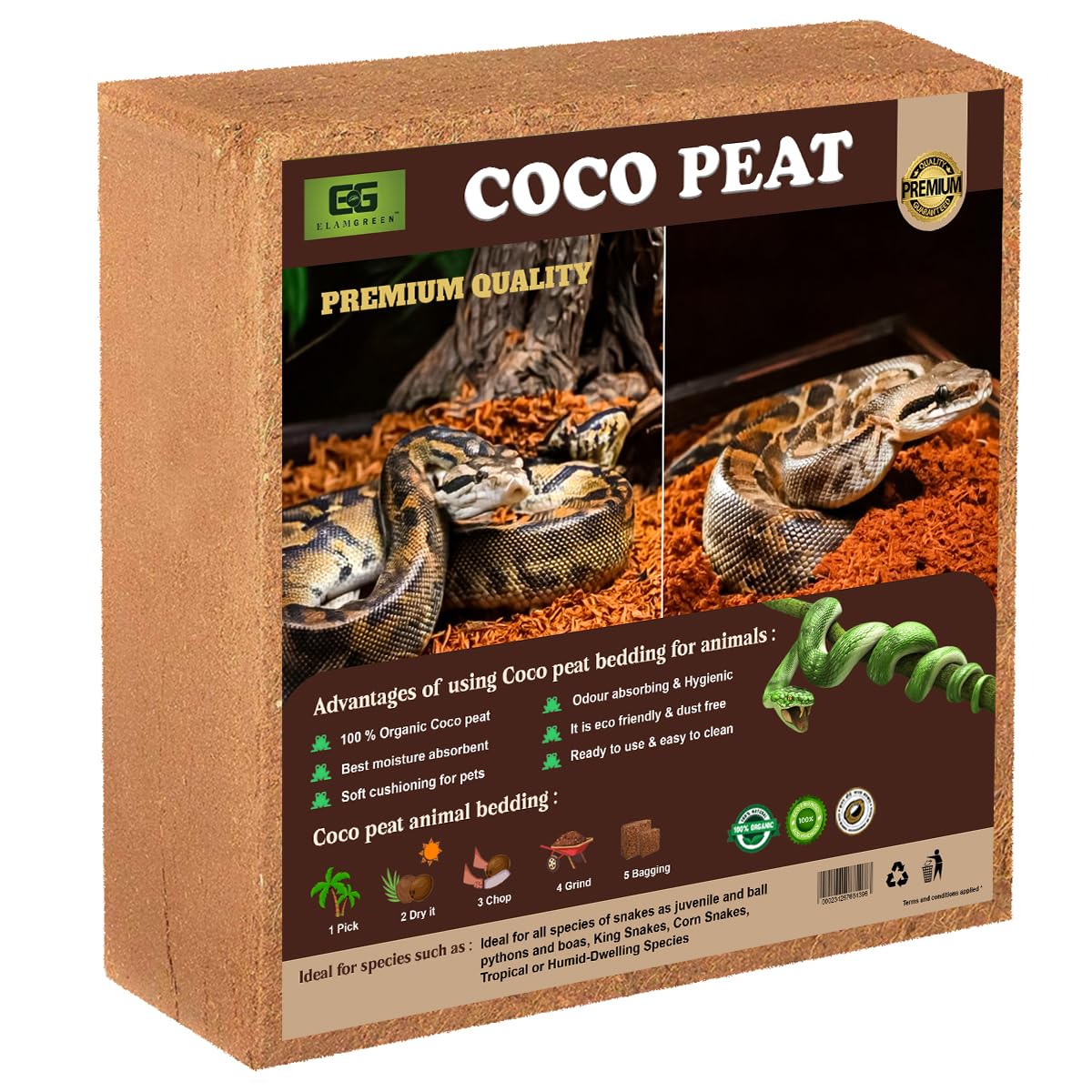 Elamgreen Coco peat Block for Animal Bedding pet Products | Dogs, Cats Reptiles Snakes Chicken Birds (1kg)-image-37