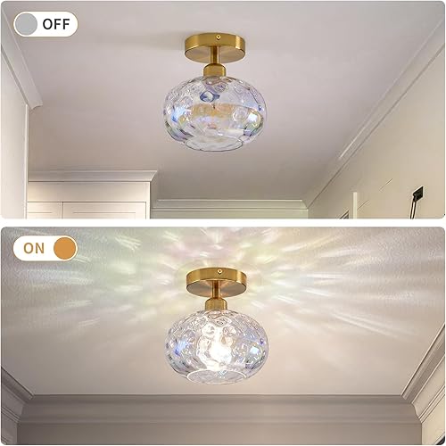 Miniatura 7 de Lámpara de techo de cristal vintage de montaje empotrado  7.9 pulgadas de vidrio martillado iridiscente para pasillo, lámpara de techo semiempotrada