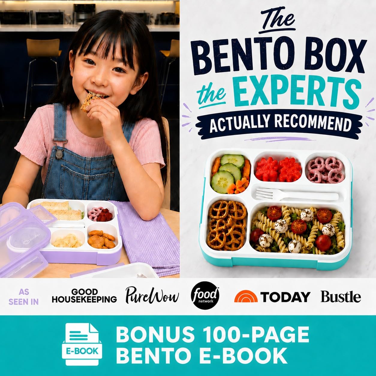 Bento-Box zestaw 2 pudełek na lunch, szczelne pojemniki na porcje do przygotowywania posiłków dla dzieci i dorosłych, do pracy lub szkoły, na lunch i przekąski, nie zawiera BPA, fioletowy