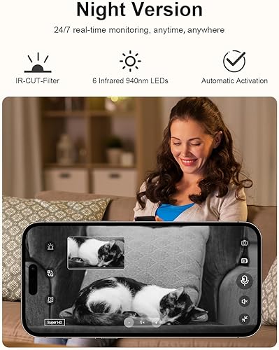 Miniatura 4 de Cámara de seguridad inalámbrica 4K, cámara interior WiFi, cámaras para seguridad en el hogar, monitor de bebé, cámara de niñera con visión nocturna,