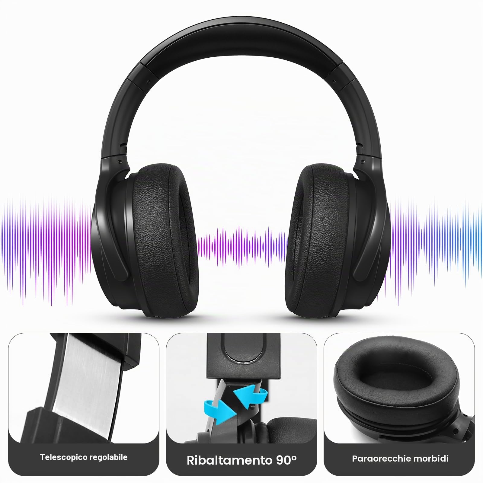 Cuffie TV a cavo lungo per anziani con controllo del volume | Design over-ear cablato con imbottitura morbida e archetto regolabile; include una spina AUX da 3,5 mm e nessun microfono