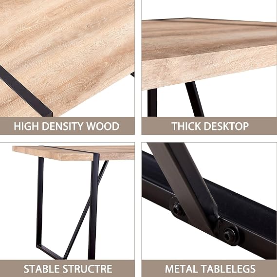 55.1 Rustic Dining Table for 4, Mid Century Modern Kitchen Table with Solid Wood Tabletop and Black Metal Frame,Farmhouse Rectangular Wood Dinner Room Table for Home, Kitchen