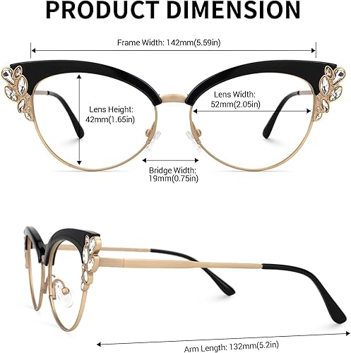 Miniatura 4 de Zeelool Gafas de bloqueo de luz azul con diamantes de imitación para mujer, de gran tamaño, ojo de gato, Hearn VFX0060