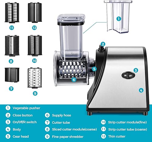 Miniatura 9 de Rallador eléctrico de queso de 250 W, máquina de ensalada para uso doméstico en la cocina, rallador de queso eléctrico para quesos, frutas y verduras