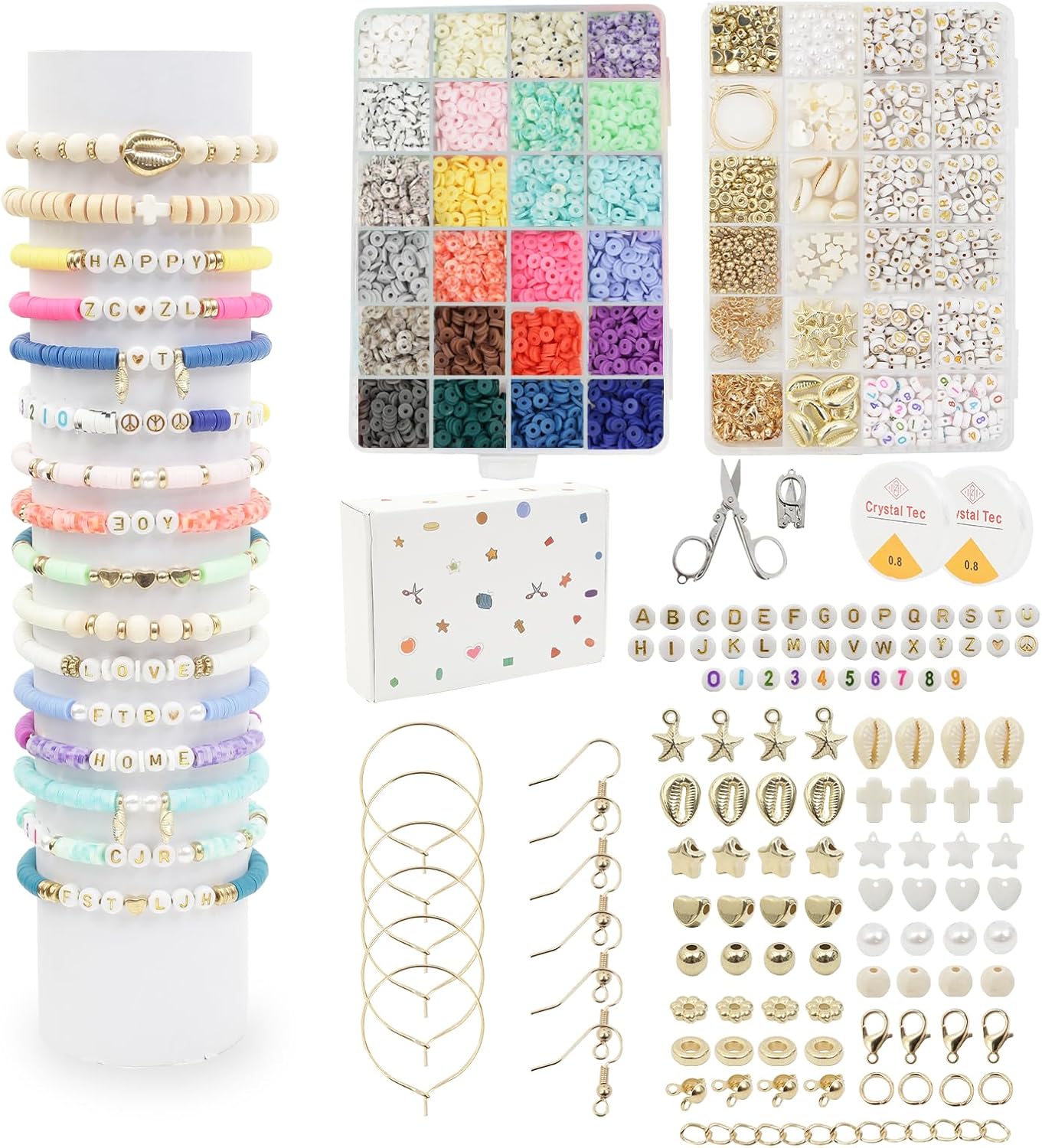 CUUDO 7200 Pcs Clay Beads, Bracelet Making Kit, 24 Colors Heishi Beads