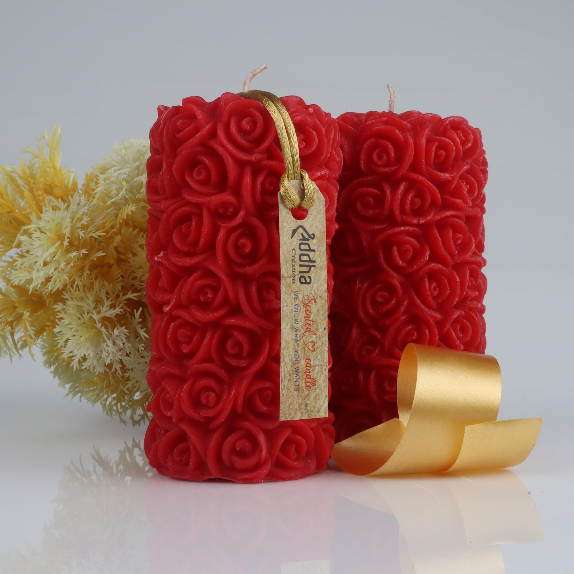 Pamper Petals French Rose Scented Rose Crafted Pillar Candles,Pack of 2 Candle (Red, Pack of 2)-image-44