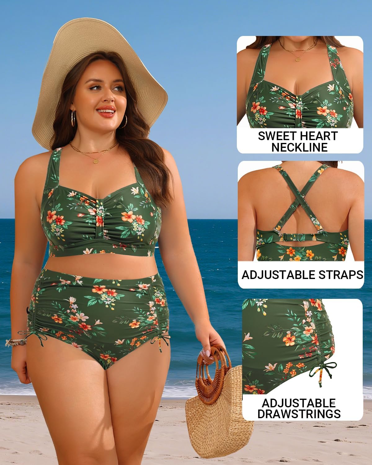 Daci Women Plus Size High Waisted Bikini Set - Two Piece Swimsuits Tummy Control Bathing Suit Ruched Bottom 2025