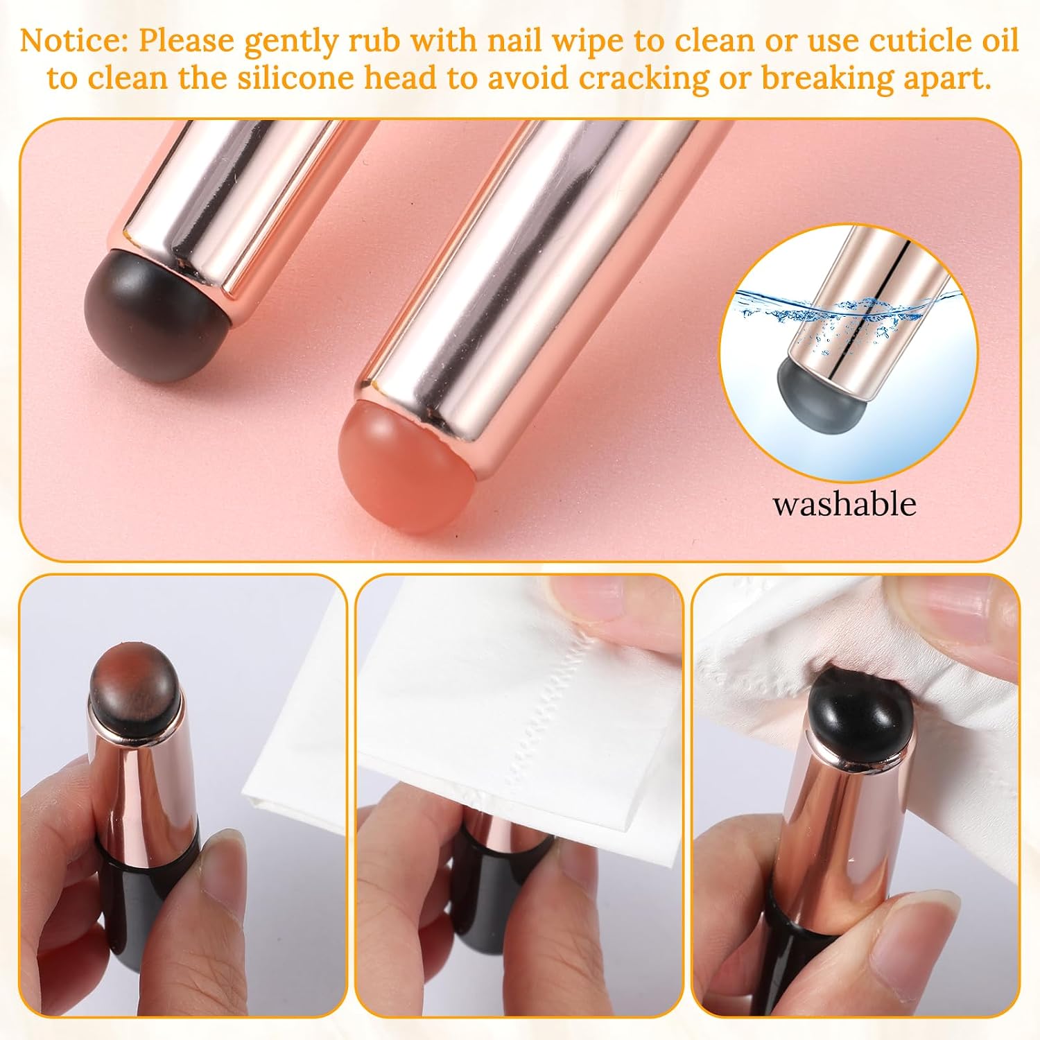 4 Pcs Silicone Nail Tools Reusable Gel Polish Brush Soft Head Stamper Chrome Nail Powder Applicator Brush Soft Silicone Nails Stamping Manicure Tool for Women Ombre French Stamping Manicures Salon