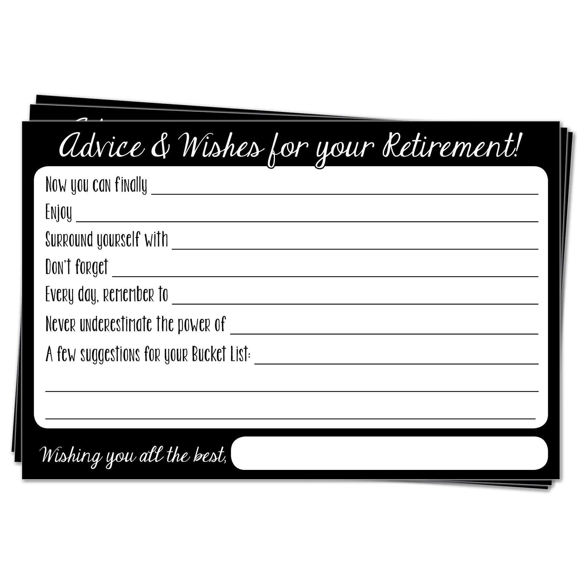 25 4x6 inch Retirement Advice and Wishes Cards