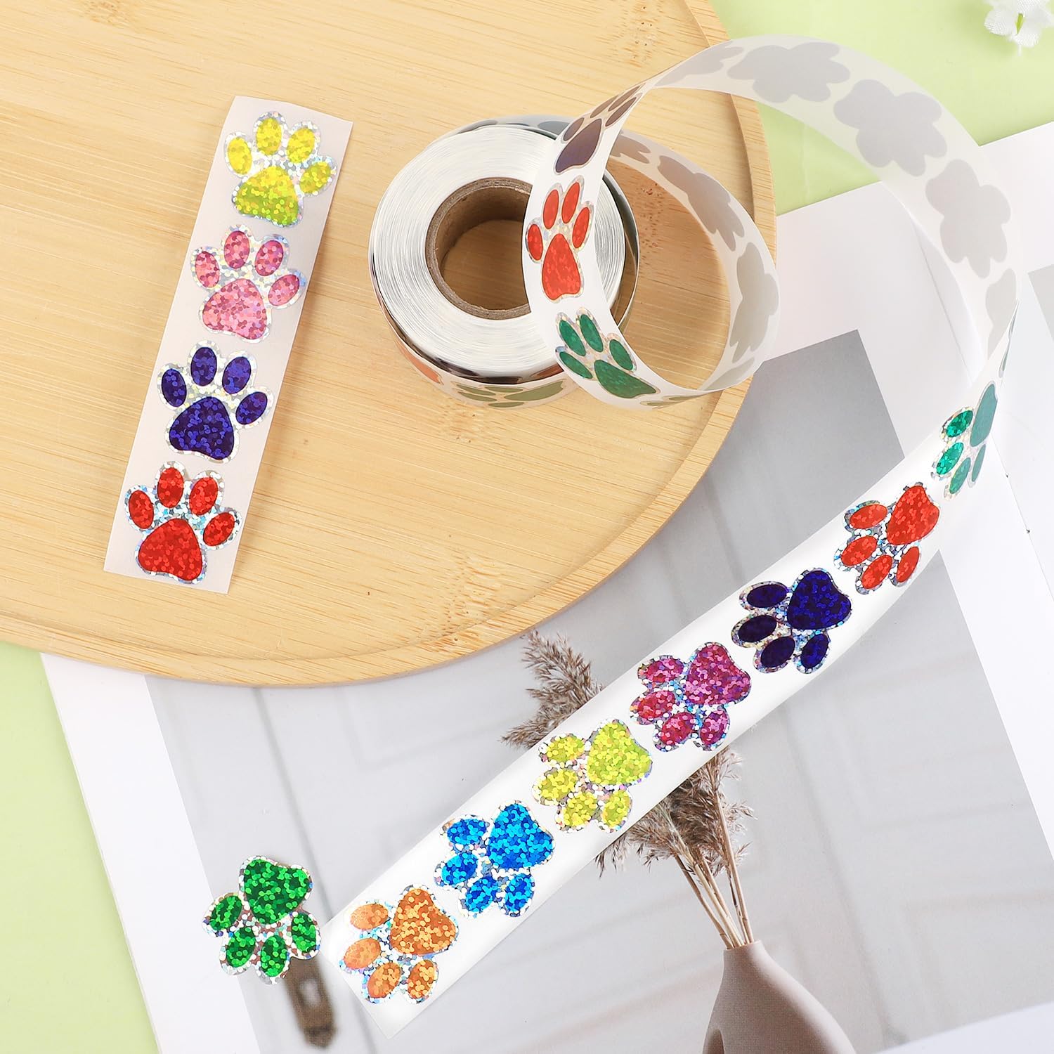 500pcs Paw Print Sticker, 1 Inch Self-Adhesive Glittery Puppy Paw Decals Cute Dog Paw Stickers Cat Paw Stickers for Books Laptops Bottles Envelope DIY Crafts Supplies (Colorful)