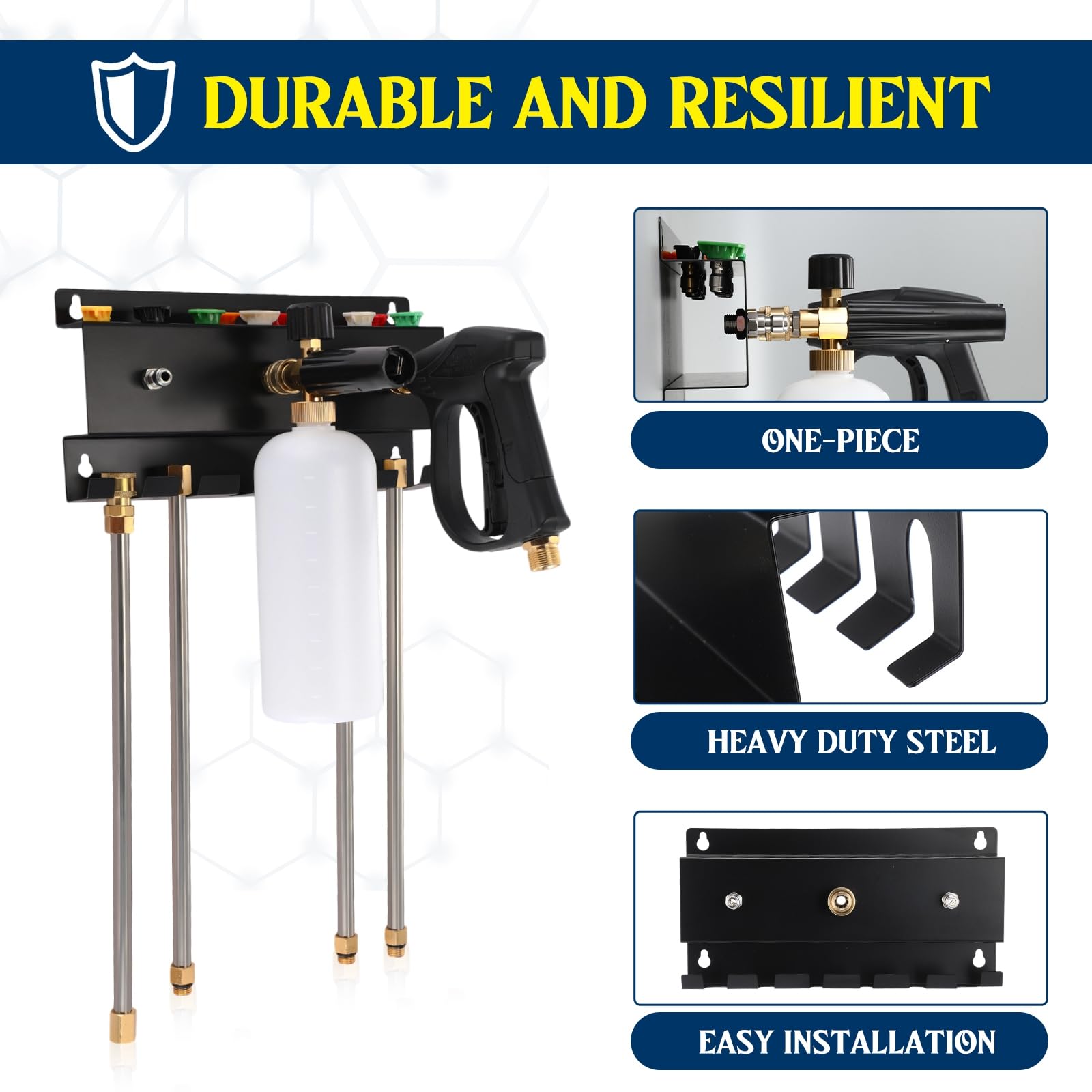 DoubleFill Soporte para pistola de lavado a presión, soporte de cañón de espuma de montaje en pared, organizador de accesorios de lavado de coche para puntas de varita/boquilla de lavado a presión,