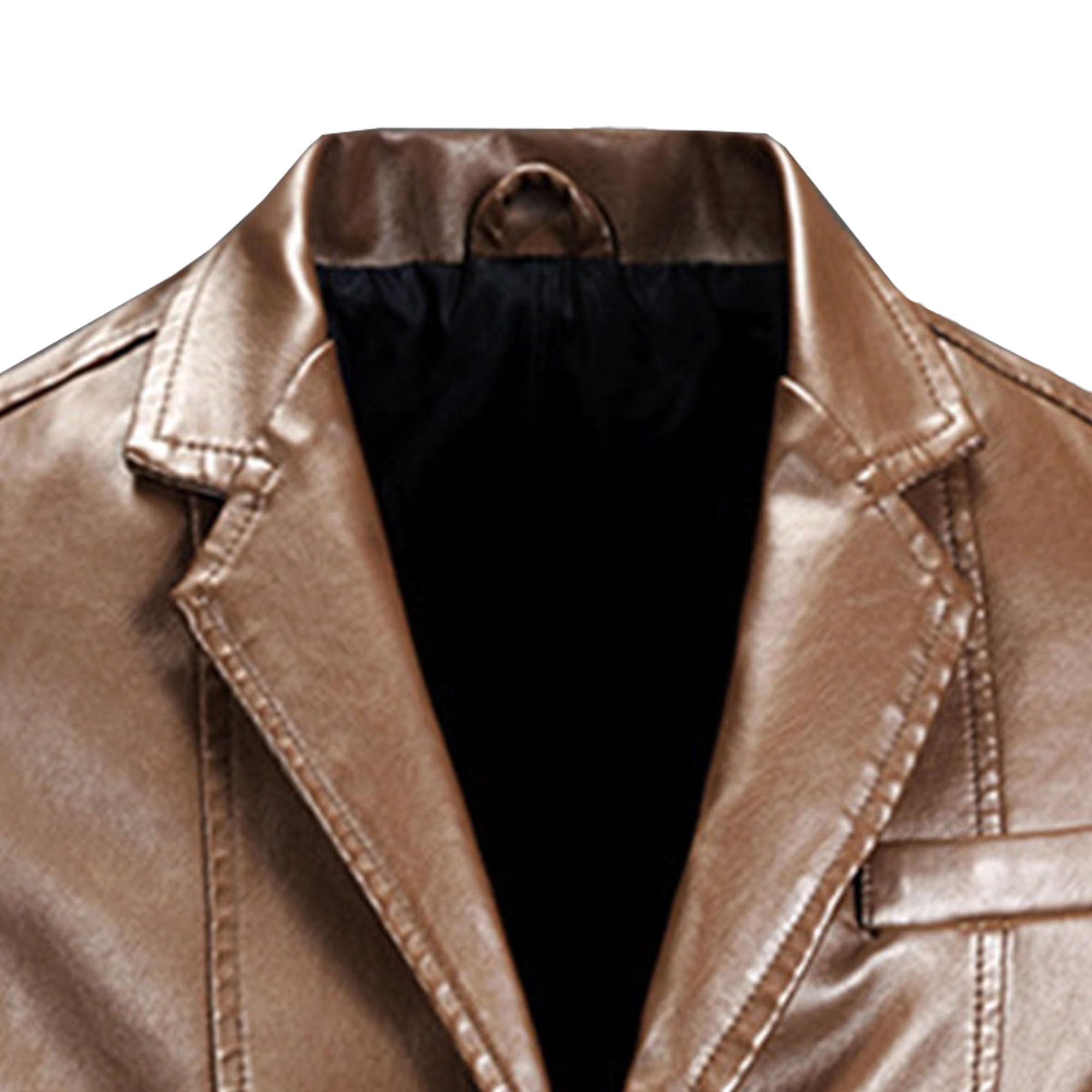 Men's Leather Dress Suit Coat Casual 2-Button Notched Lapel Slim Business Coat Casual Pu Blazers Jacket (Large,Khaki)