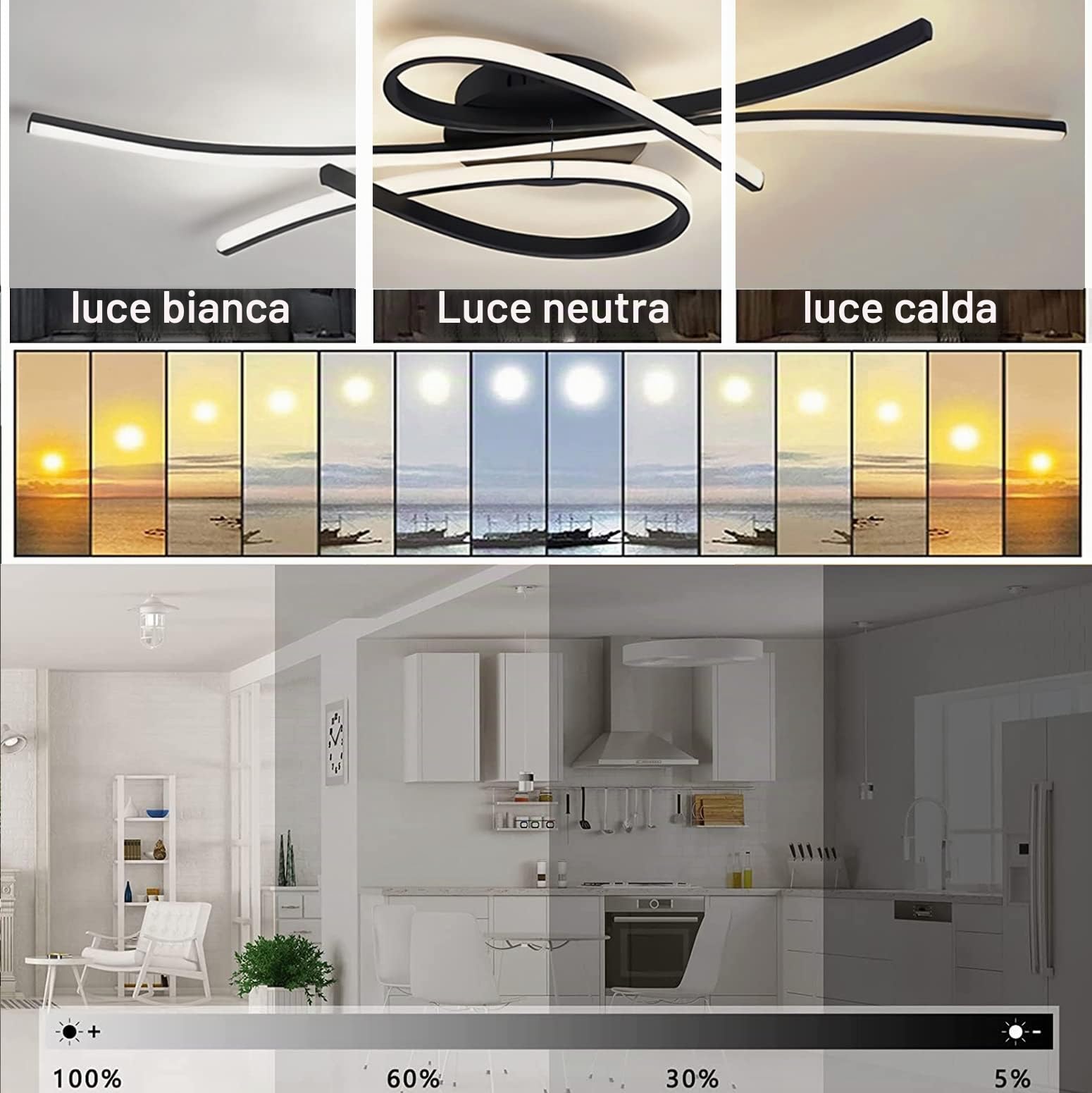 Plafoniera LED Dimmerabile Lampada da soffitto Nero 40W Moderna soggiorno con telecomando Design creativo Illuminazione lampadario in metallo acrilico per soggiorno camera da letto sala da pranzo 80cm
