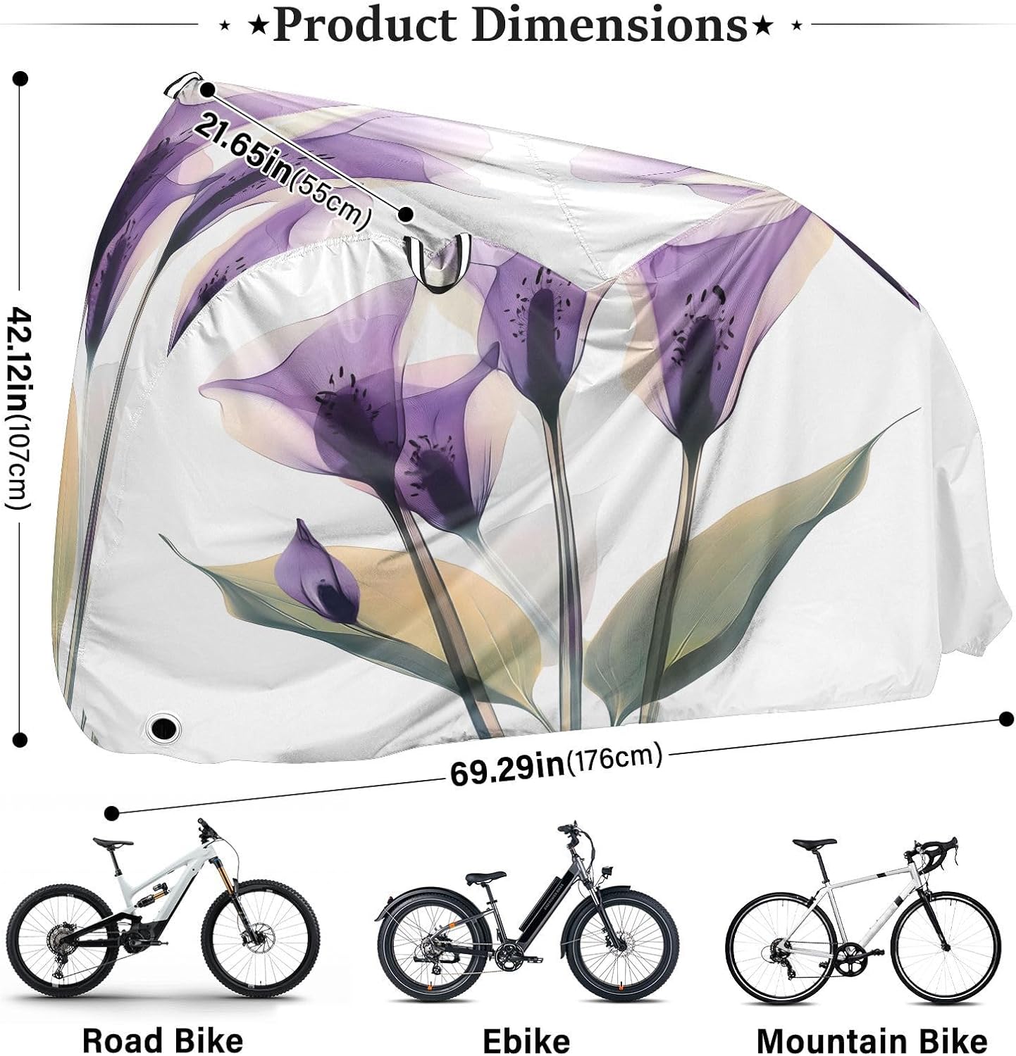 ALAZA Transparent Calla Lily Flower Bike Cover Waterproof Outdoor Ebike Bicycle Covers Tarp Protection for 1/2 Bikes, Sun UV Dust Wind Proof