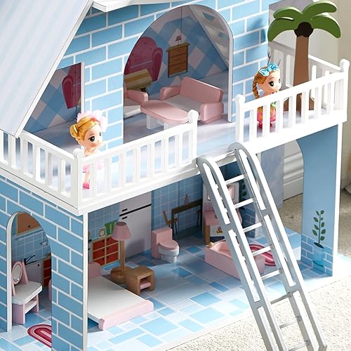 Miniatura 5 de Casa Barbie, casa de muñecas con escaleras y accesorios, regalo para niños (azul)